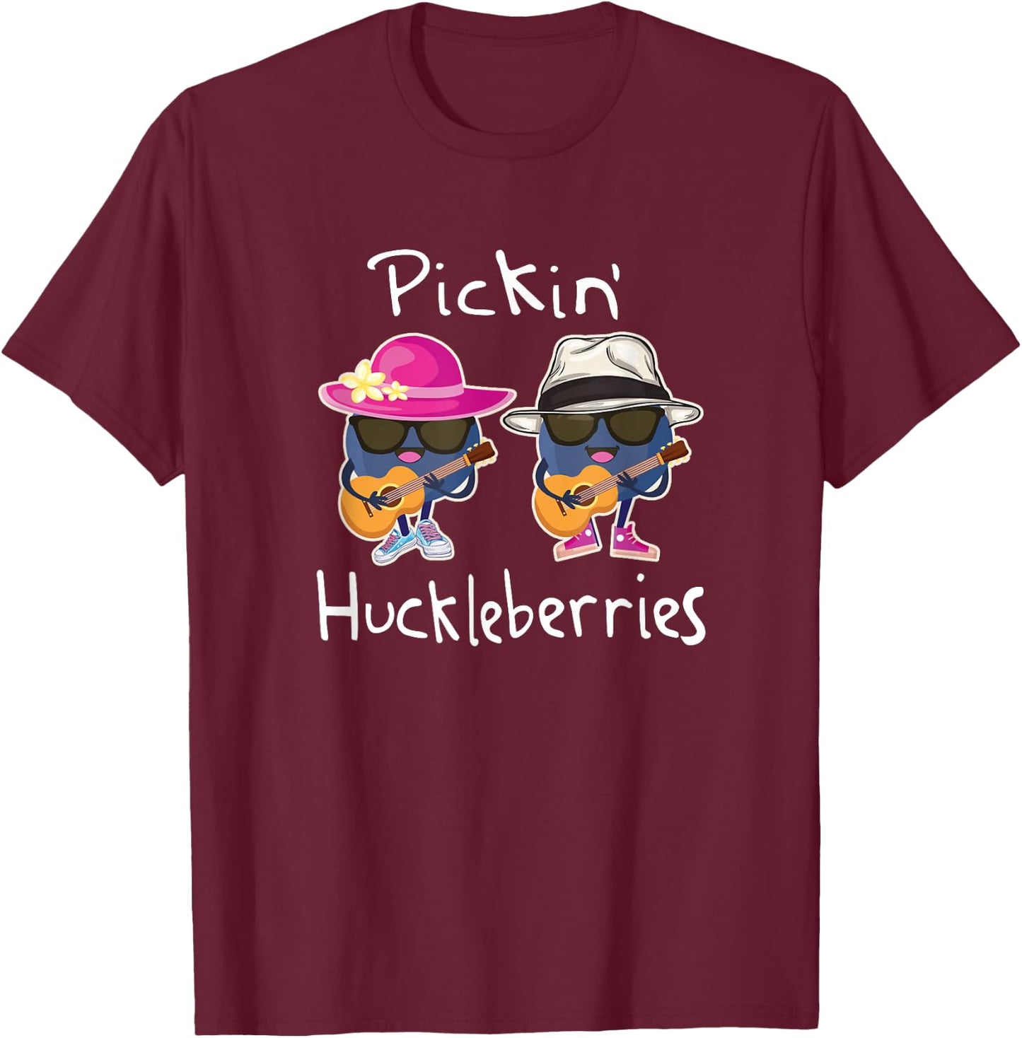Huckleberry Picking Huckleberries Playing Guitar Kawaii T-Shirt - T-Shirt | Maroon
