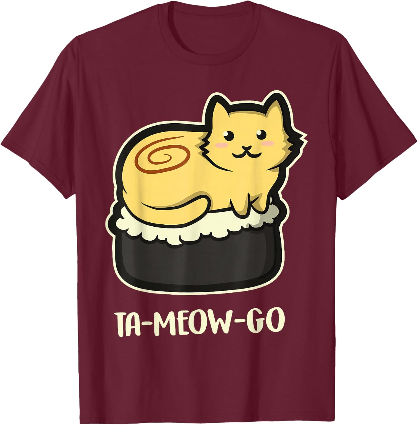 Japanese Anime Kawaii Sushi Cat T-Shirt - T-Shirt | Maroon