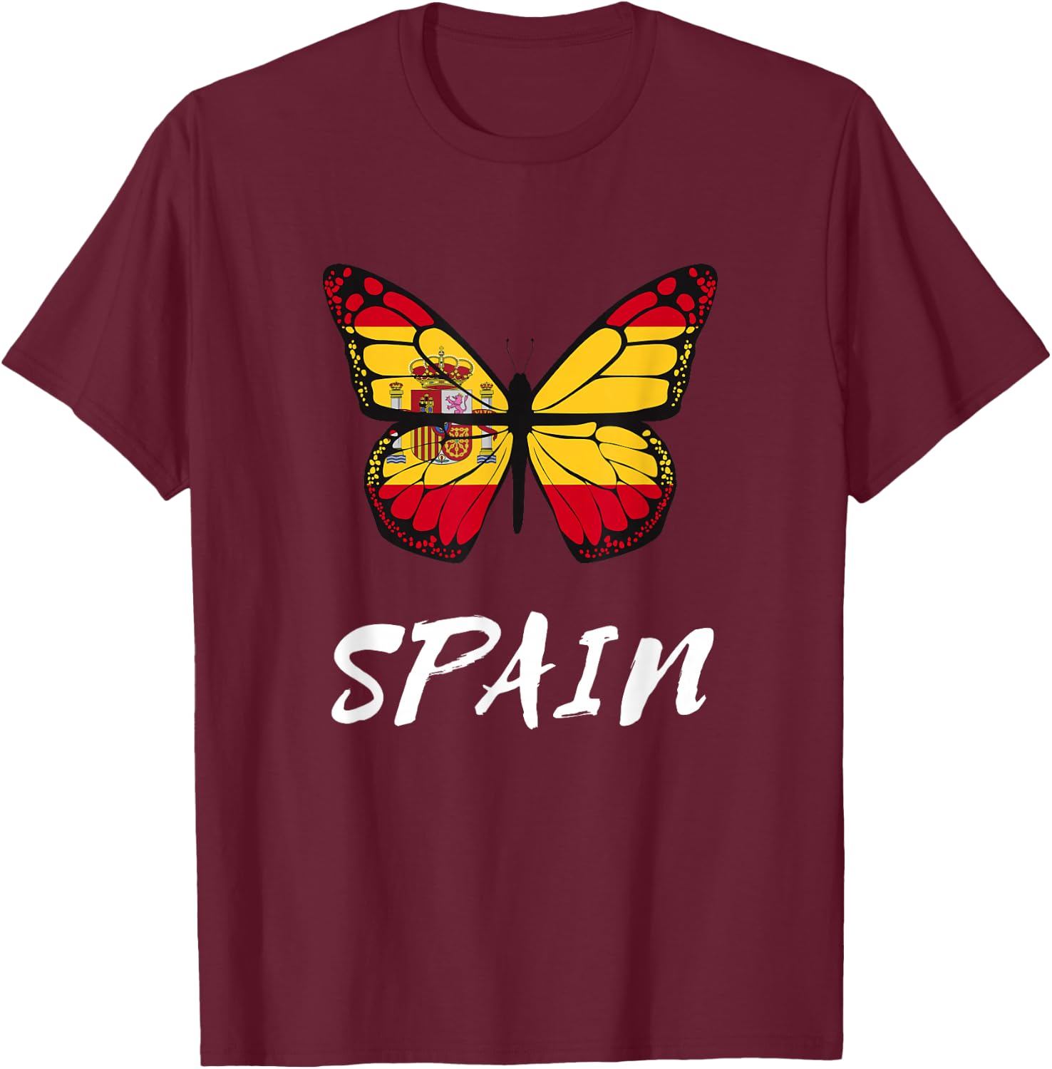 Spain Butterfly Flag España Pride Spanish Roots T-Shirt - T-Shirt | Maroon