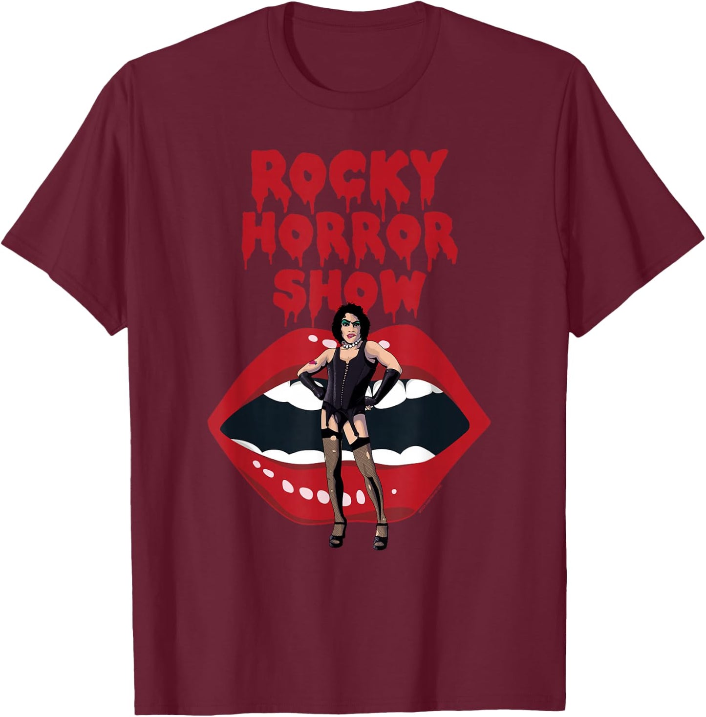 Rocky Horror Show Dr Frank N Furter with Lips T-Shirt - T-Shirt | Maroon