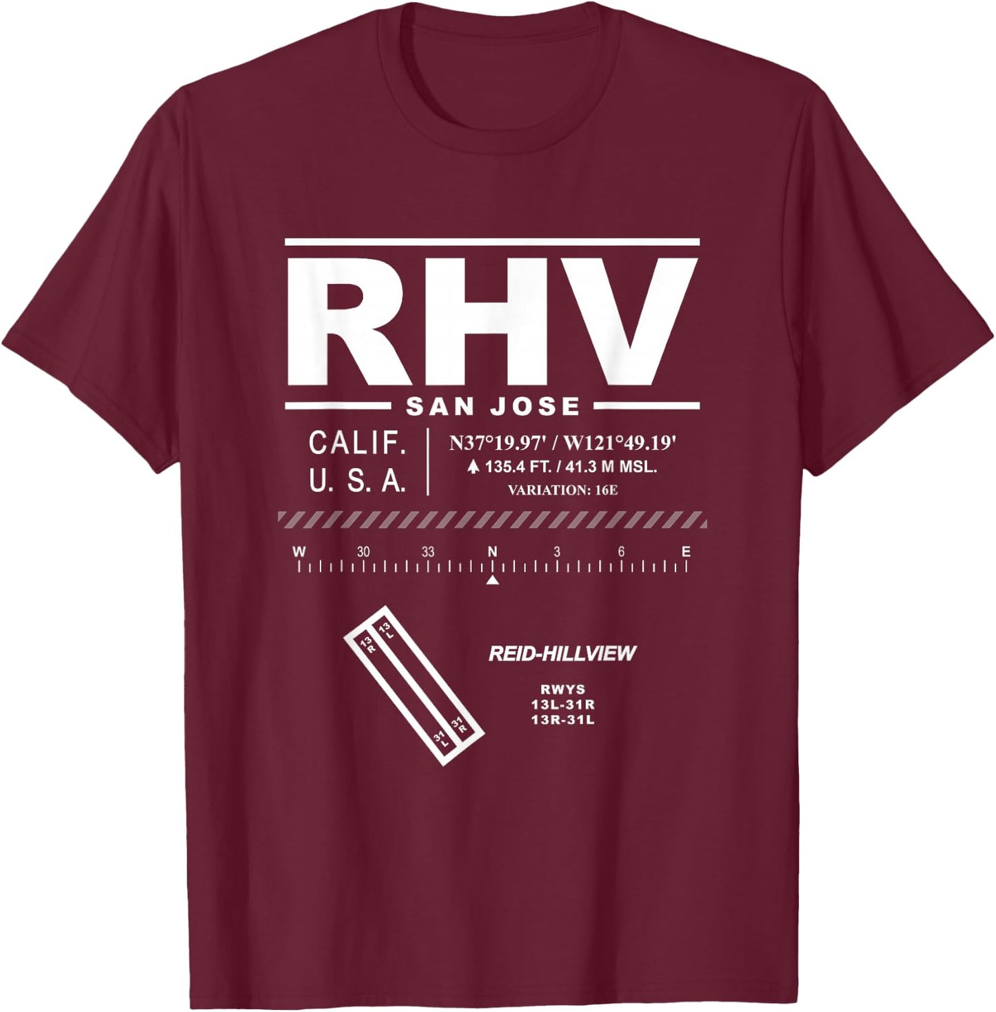 Reid-Hillview Airport San Jose California RHV T-Shirt - T-Shirt | Maroon