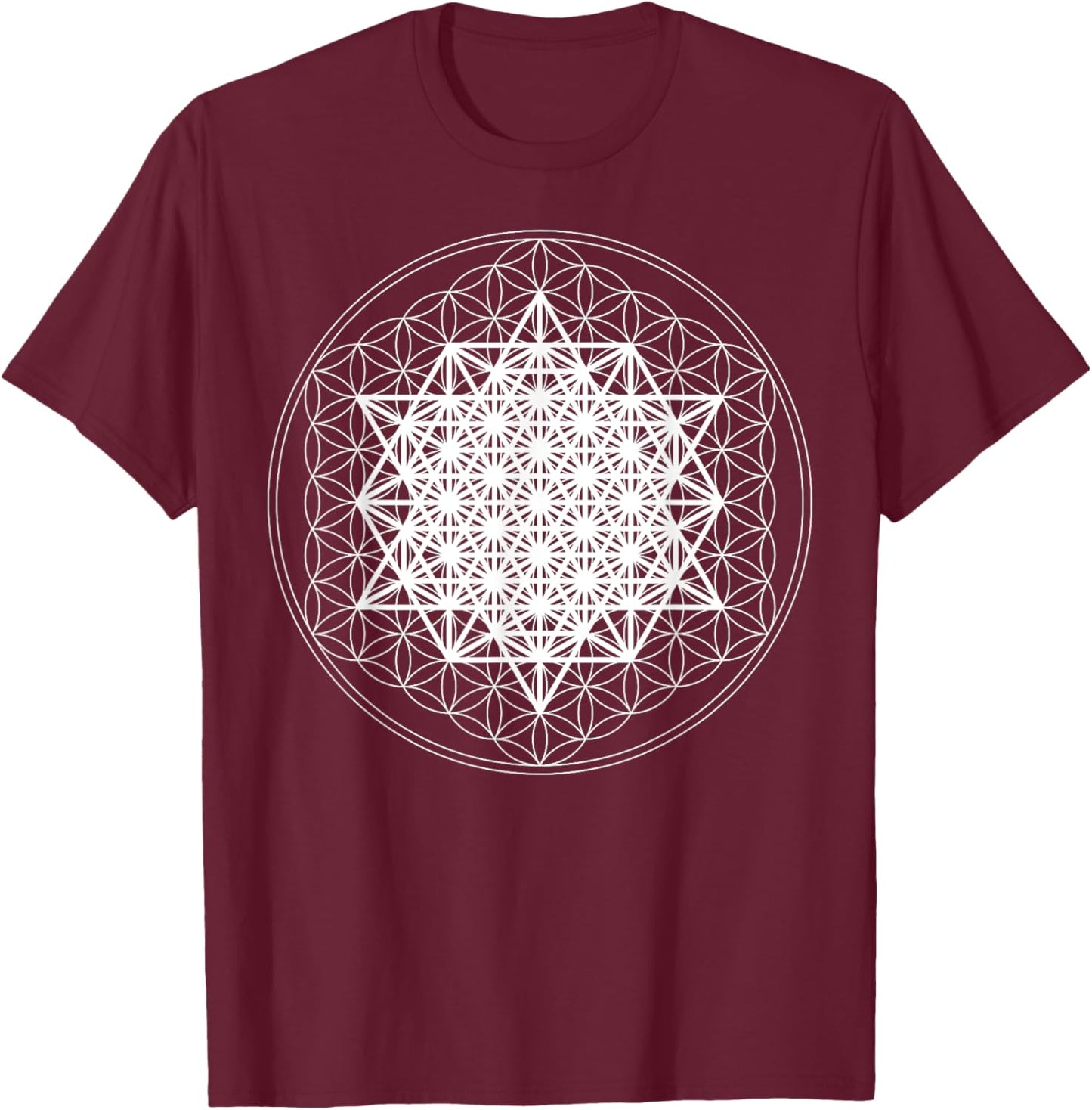 64 Tetrahedron White Sacred Geometry Flower of Life Divine T-Shirt - T-Shirt | Maroon