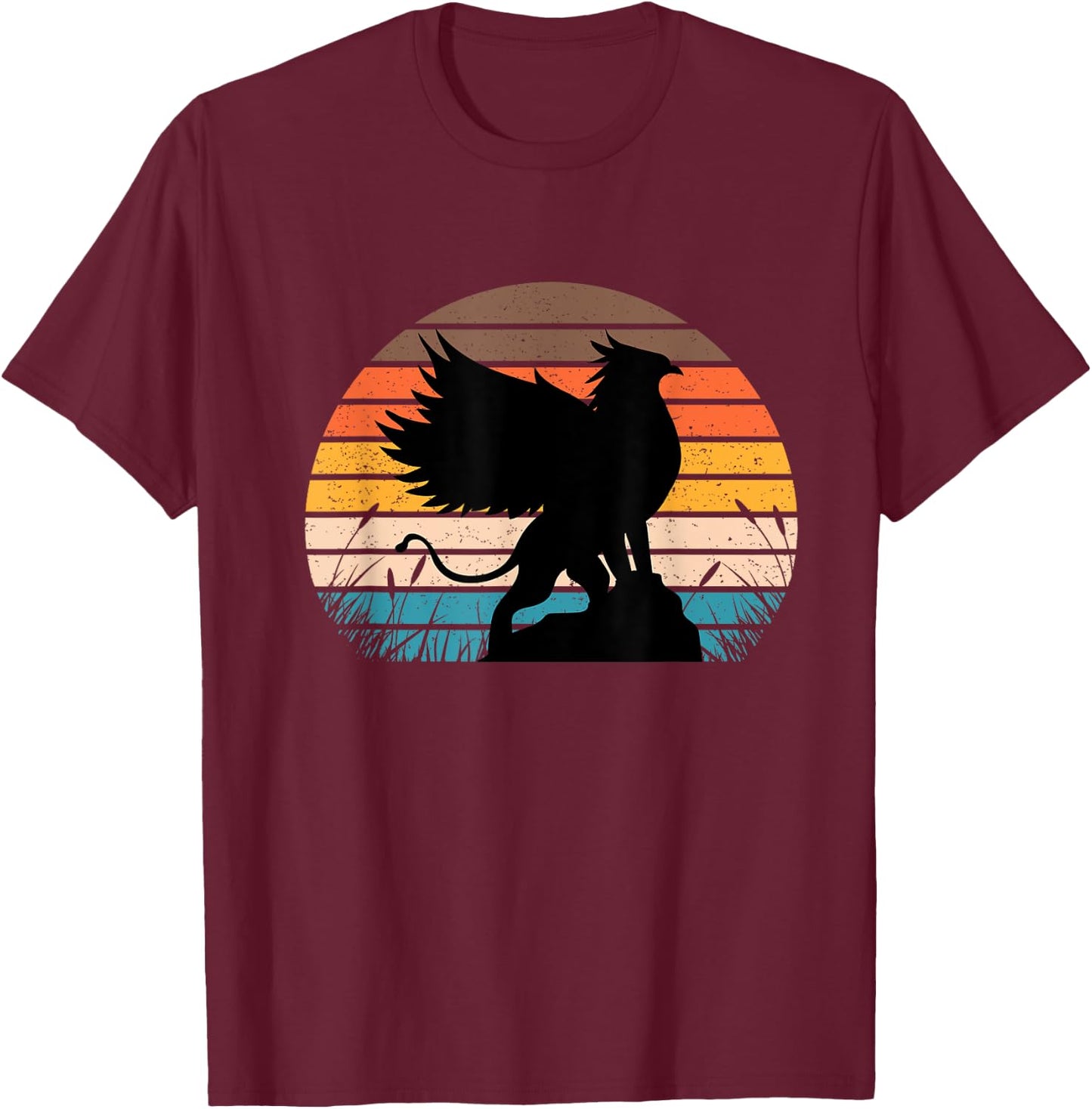 Griffin Retro Vintage Sunset Lion Eagle Mythical Creature T-Shirt - T-Shirt | Maroon