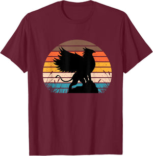 Griffin Retro Vintage Sunset Lion Eagle Mythical Creature T-Shirt - T-Shirt | Maroon