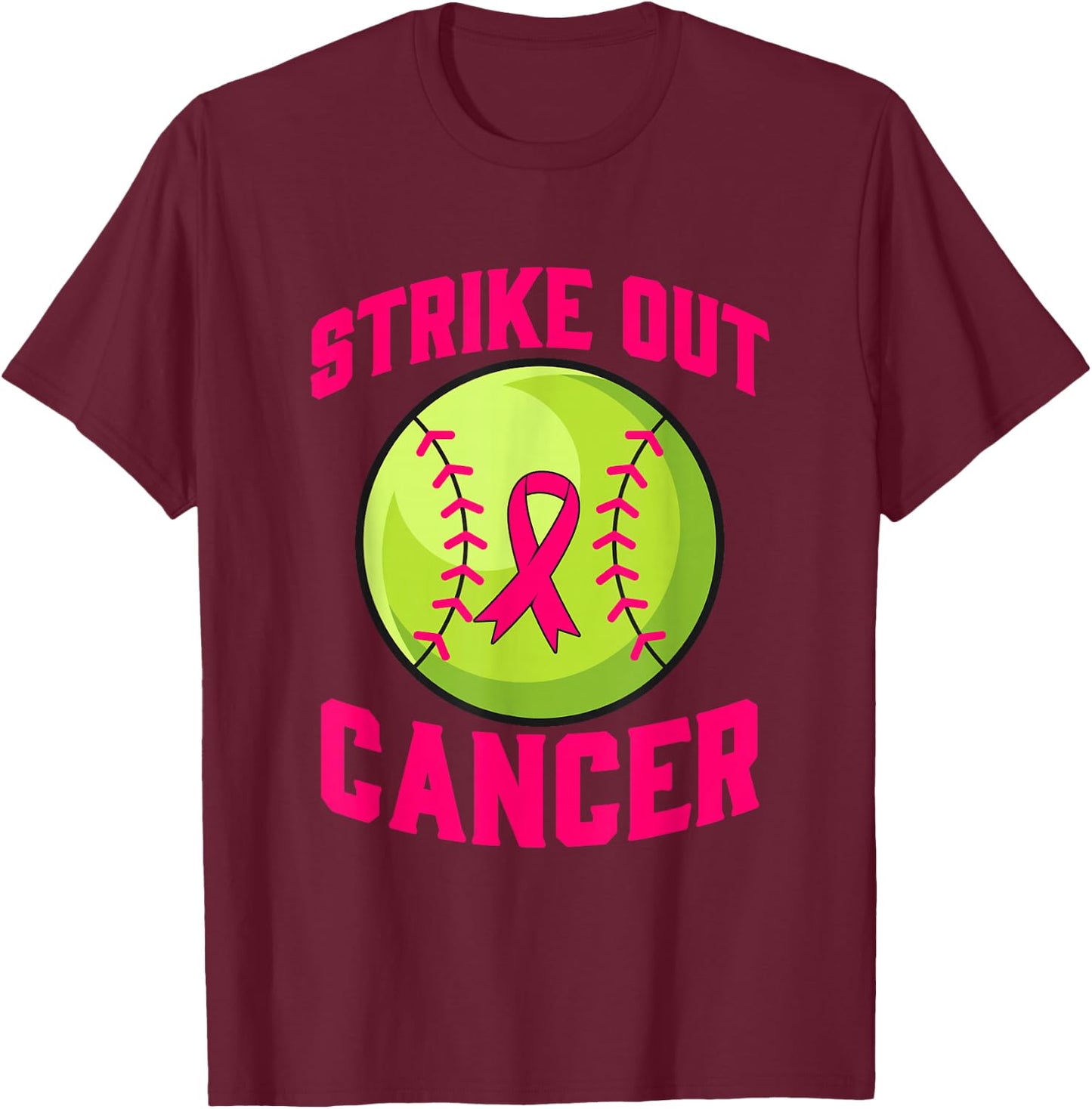 Strike Out Breast Cancer Awareness Softball Fighters T-Shirt - T-Shirt | Maroon