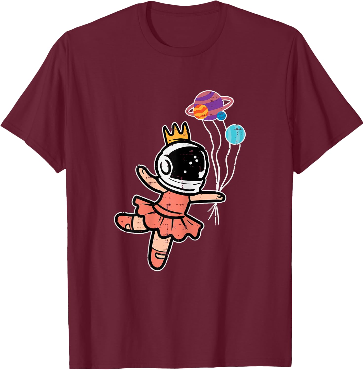 Astronaut Ballet Dancer Space Galaxy Girls Kids Youth Women T-Shirt - T-Shirt | Maroon
