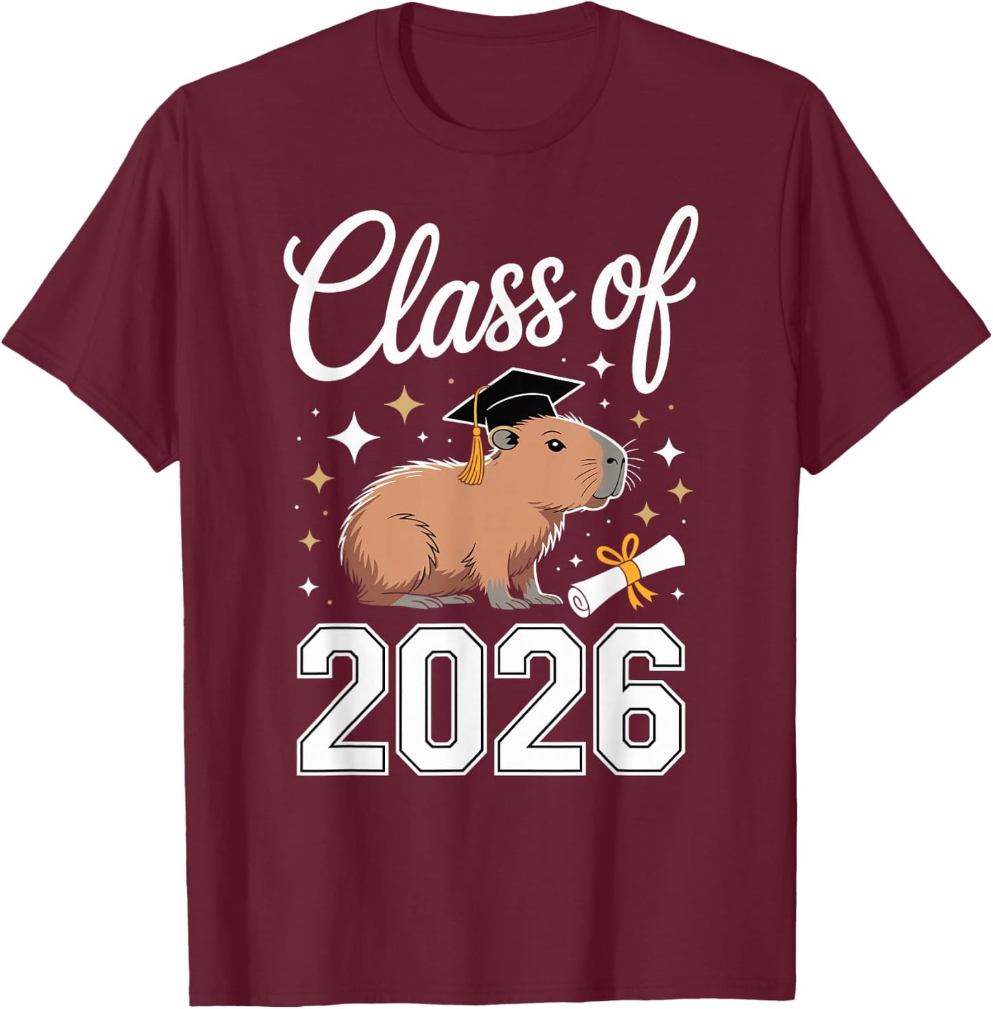 Capybara Graduation T-Shirt - T-Shirt | Maroon