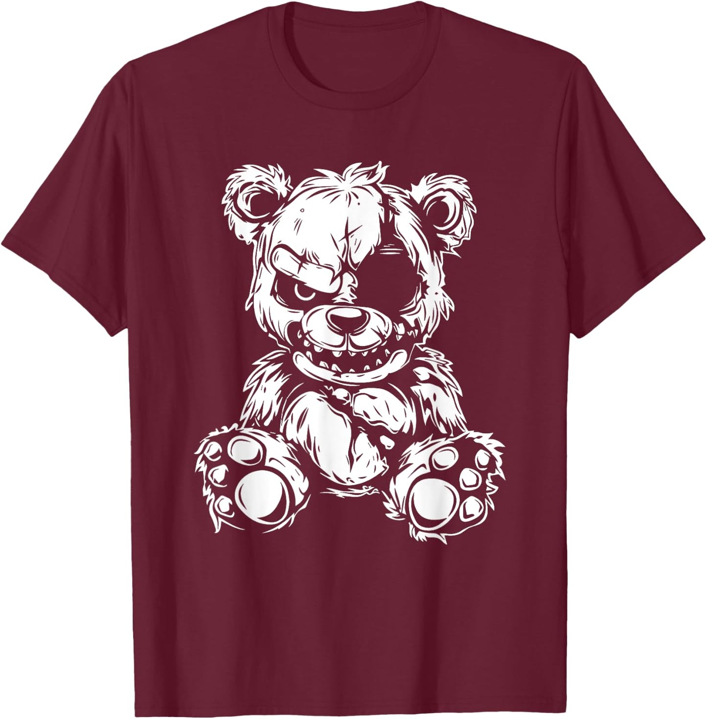 Horror Teddy Bear , Small, Black T-Shirt - T-Shirt | Maroon
