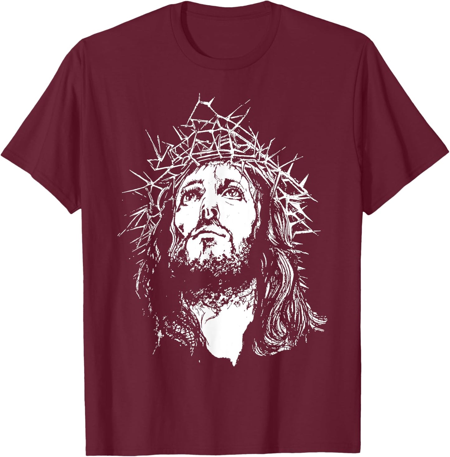 Image Face Of Jesus On A Cross With Crown Of Thorns T-Shirt - T-Shirt | Maroon