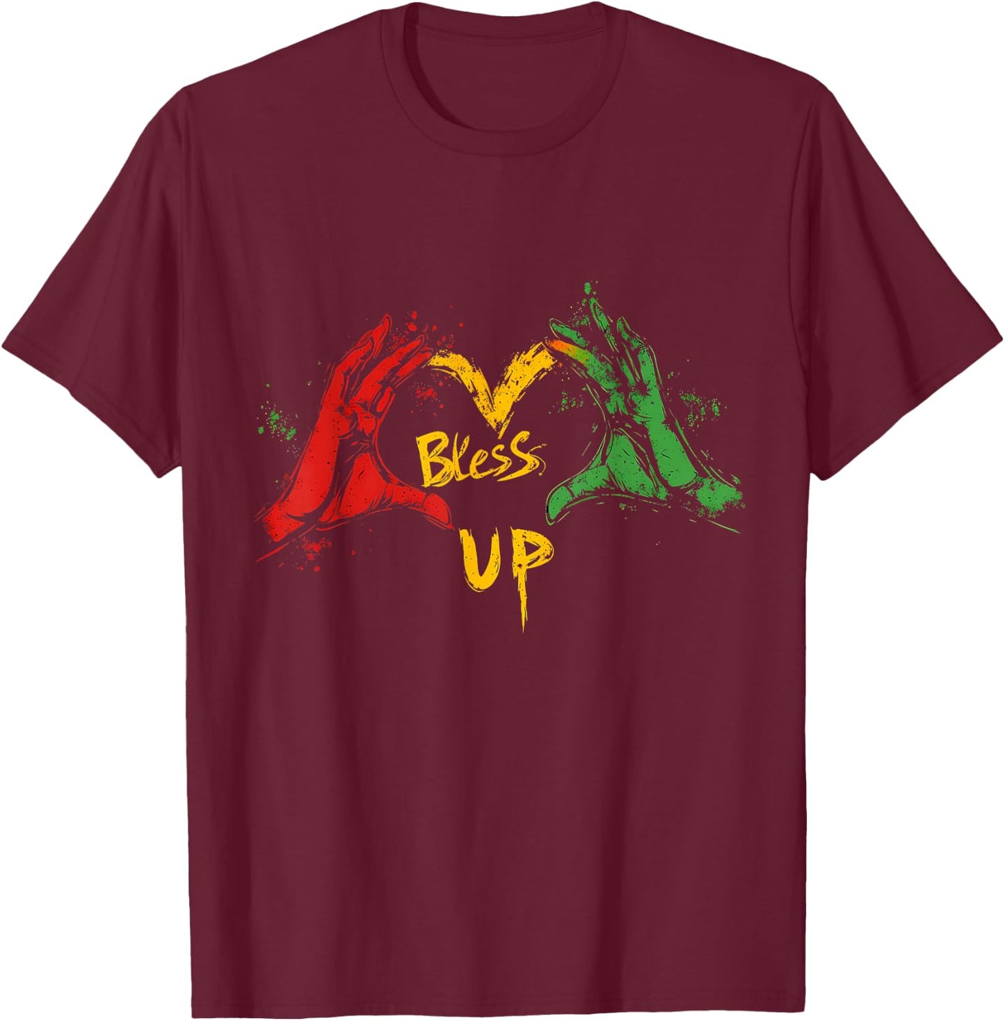 Rasta Hand Heart Jamaican Roots Rastafarian Reggae Music T-Shirt - T-Shirt | Maroon
