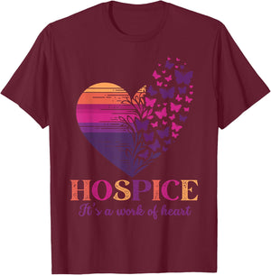 Hospice It's A Work Of Heart Butterfly Heart Hospice Squad T-Shirt - T-Shirt | Maroon