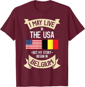 Belgium American Flag USA Belgian Roots Gifts Women Kids Men T-Shirt - T-Shirt | Maroon