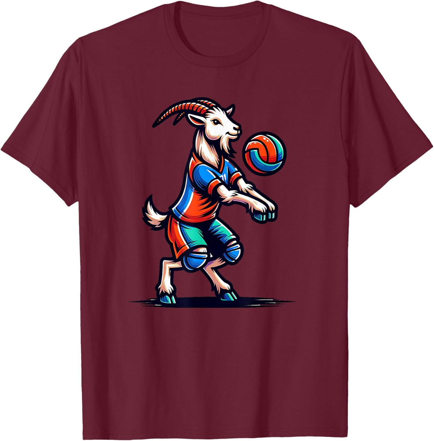 Unique Goat Volleyball Player Team Spirit Art T-Shirt - T-Shirt | Maroon