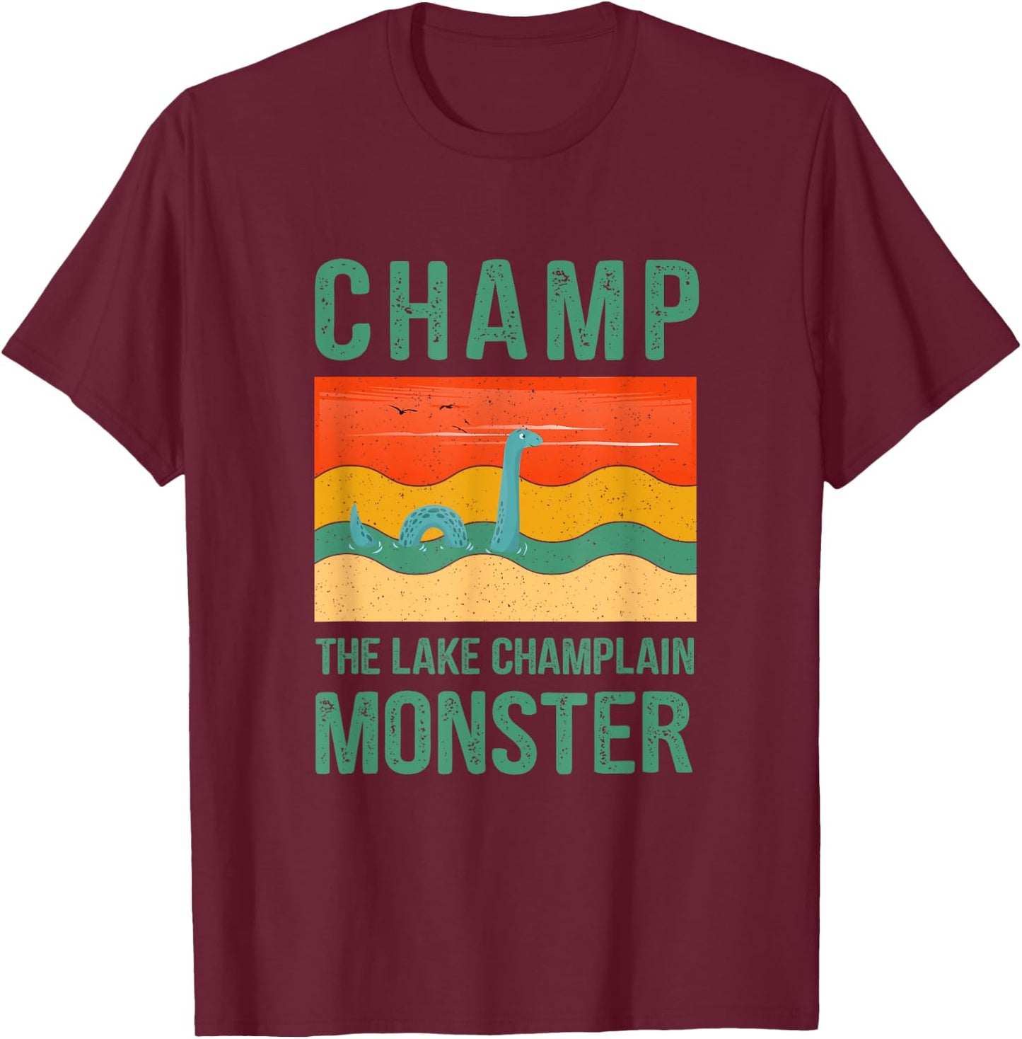 Champ The Lake Champlain Monster Retro Colorful Graphic T-Shirt - T-Shirt | Maroon