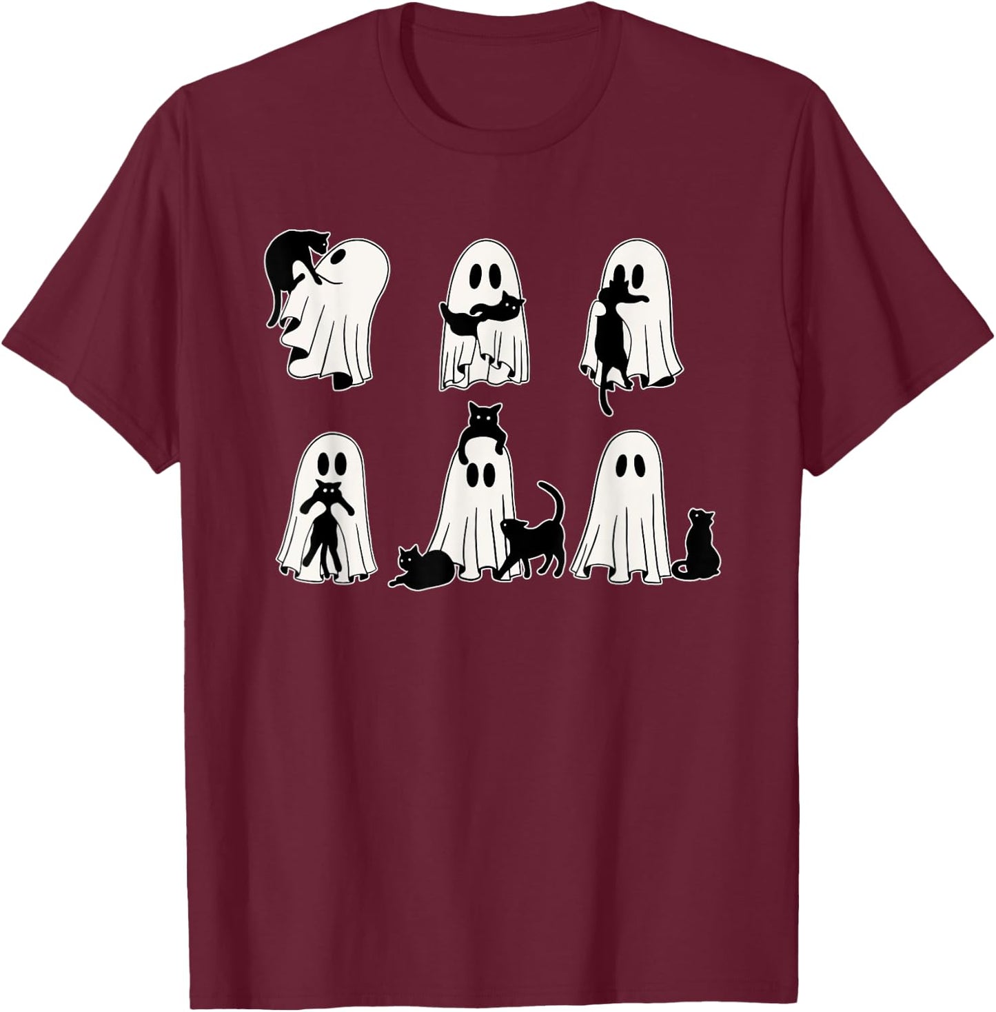 Ghost Cat, Retro Cat Ghost Halloween, Cute Cat Lovers Women T-Shirt - T-Shirt | Maroon