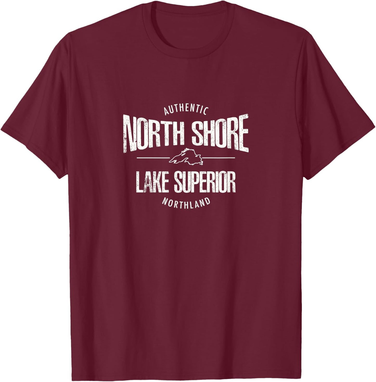 Lake Superior, Highway 61, North Shore, map of Lake Superior T-Shirt - T-Shirt | Maroon