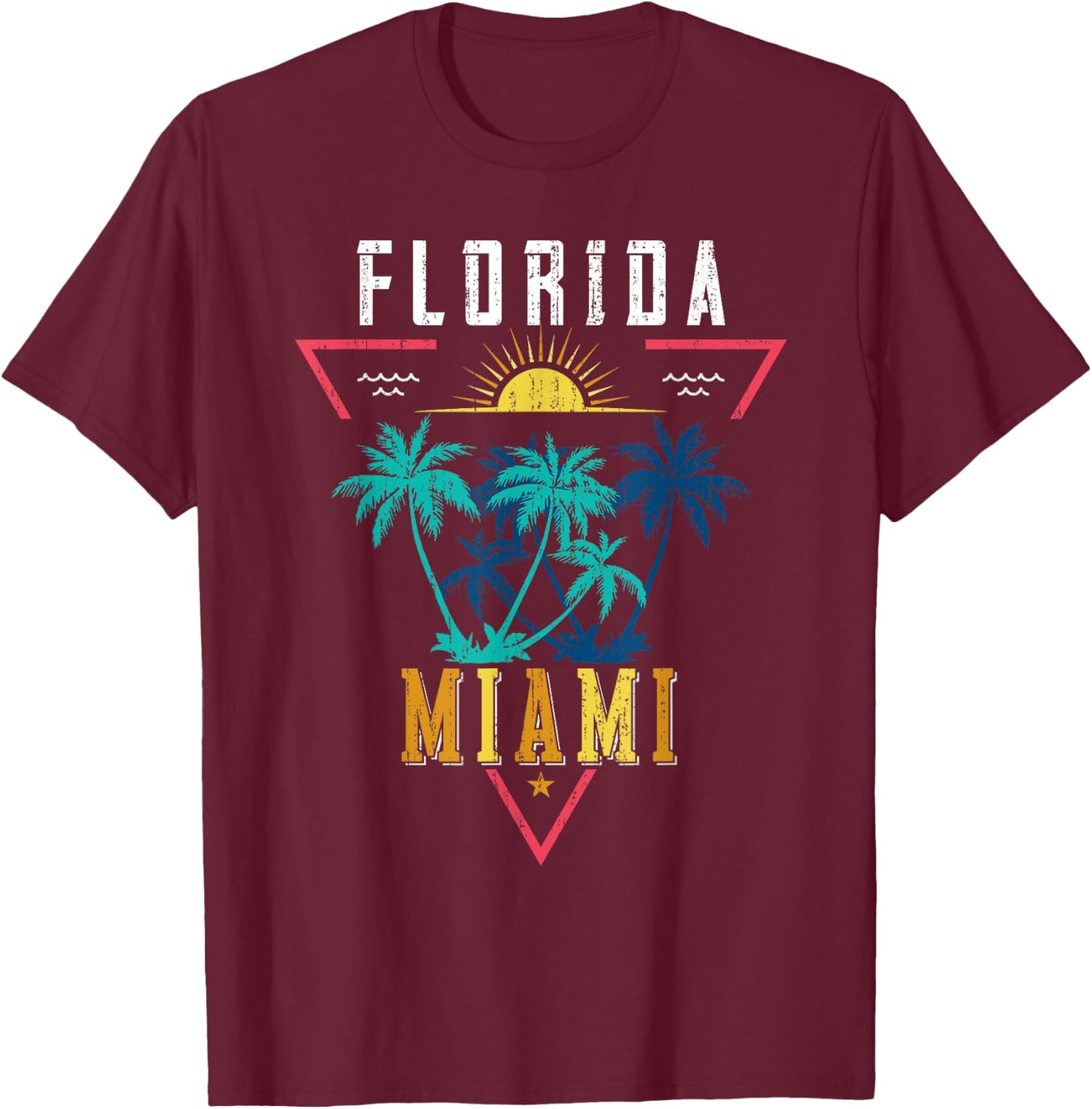 Tropical Summer Vacation Miami Beach Palm Trees Florida T-Shirt - T-Shirt | Maroon