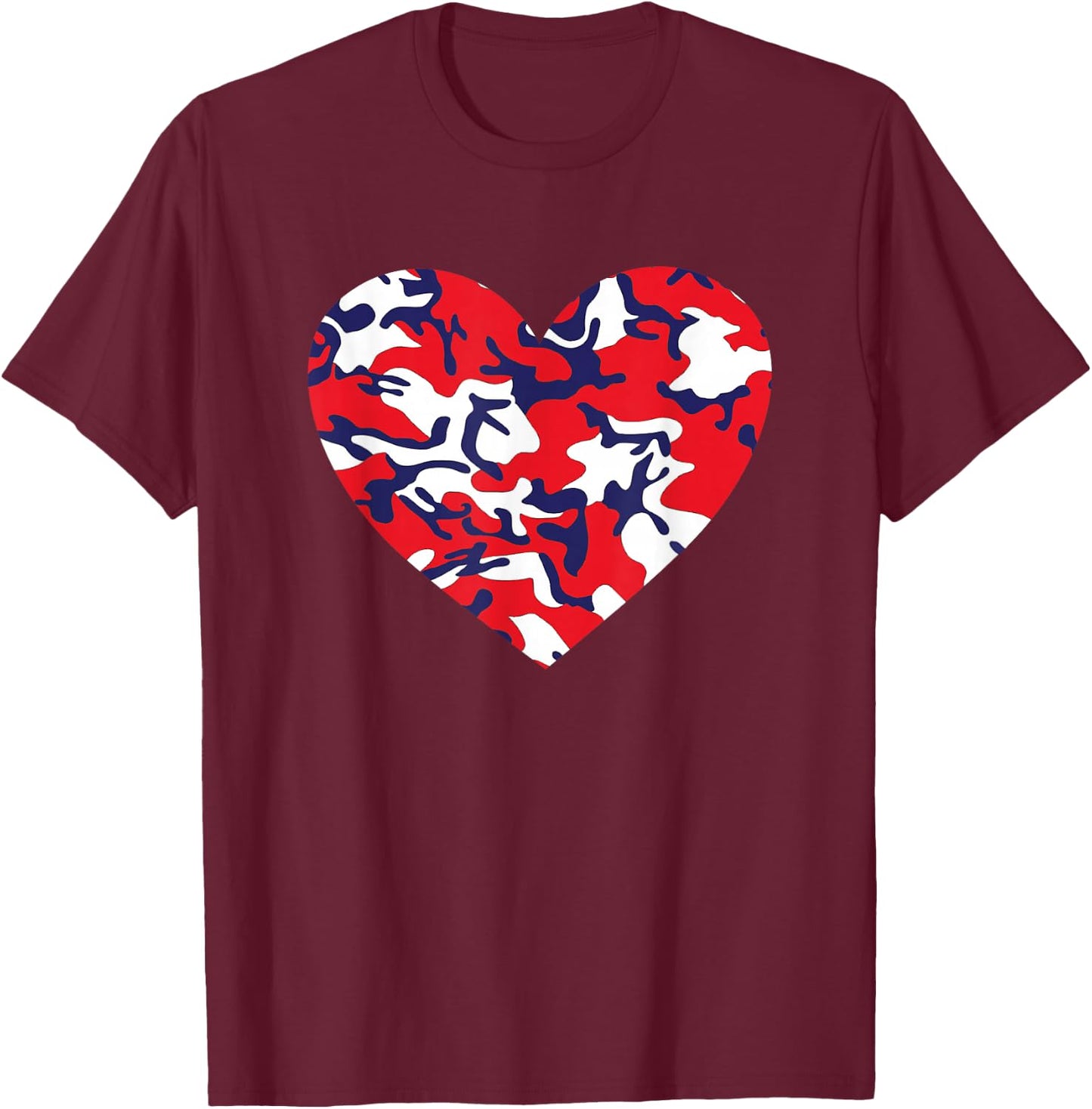 USA Red White and Blue Camo Heart Love 4th of July T-Shirt - T-Shirt | Maroon