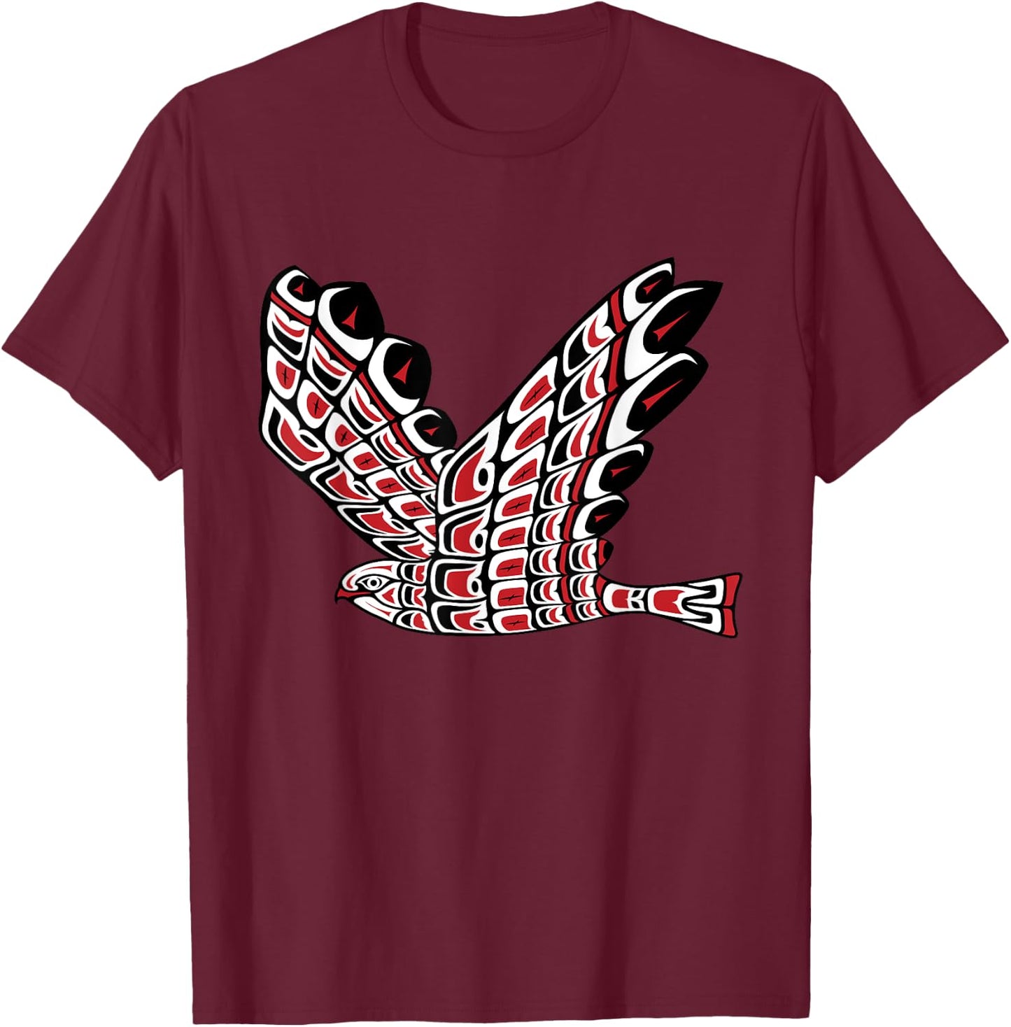 Pacific Northwest Red Tail Hawk Native American Style Art T-Shirt - T-Shirt | Maroon