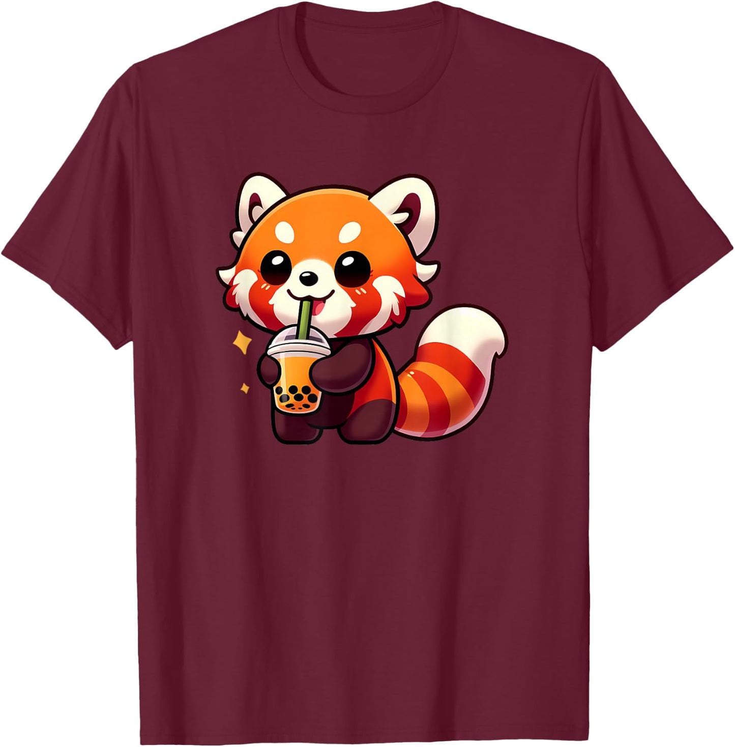 Cute Red Panda Drinking Boba Tea Kawaii Animal Lover T-Shirt - T-Shirt | Maroon