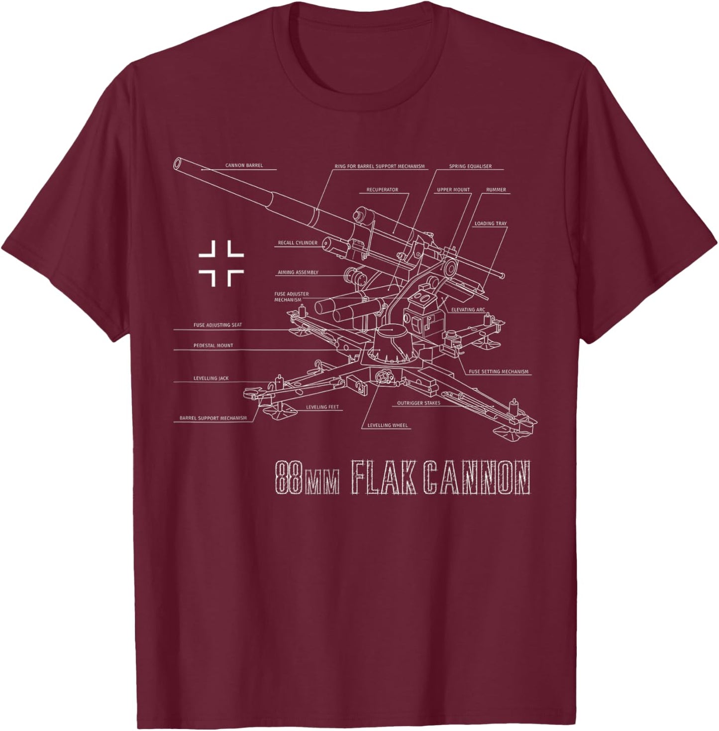 World War 2 German 88mm Flak 18/36/37/41 blueprint T-Shirt - T-Shirt | Maroon