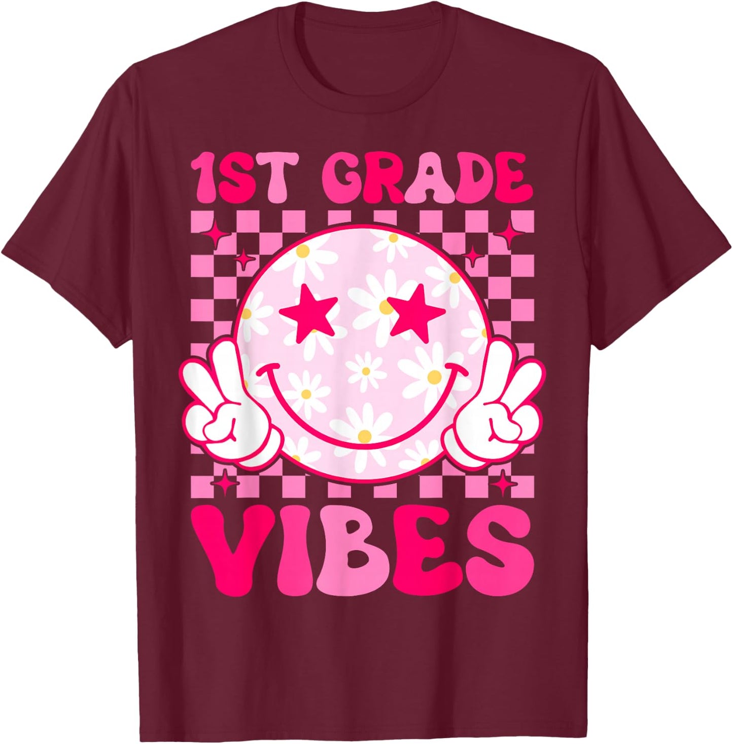 1st Grade Vibes Groovy First Day of School First grade T-Shirt - T-Shirt | Maroon