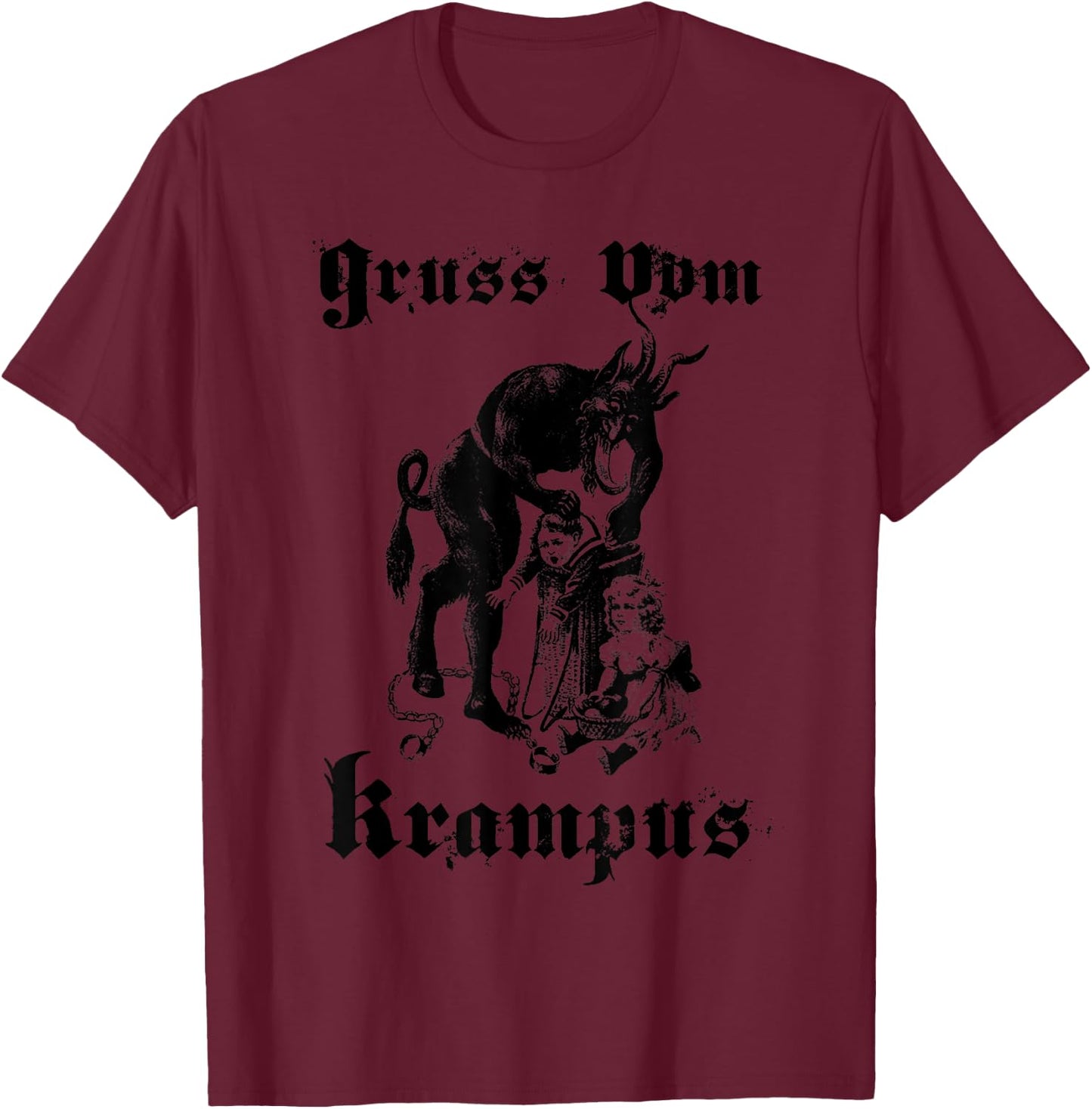 Vintage Gruss Vom Krampus Shirt Christmas Eve Naughty Kids T-Shirt - T-Shirt | Maroon