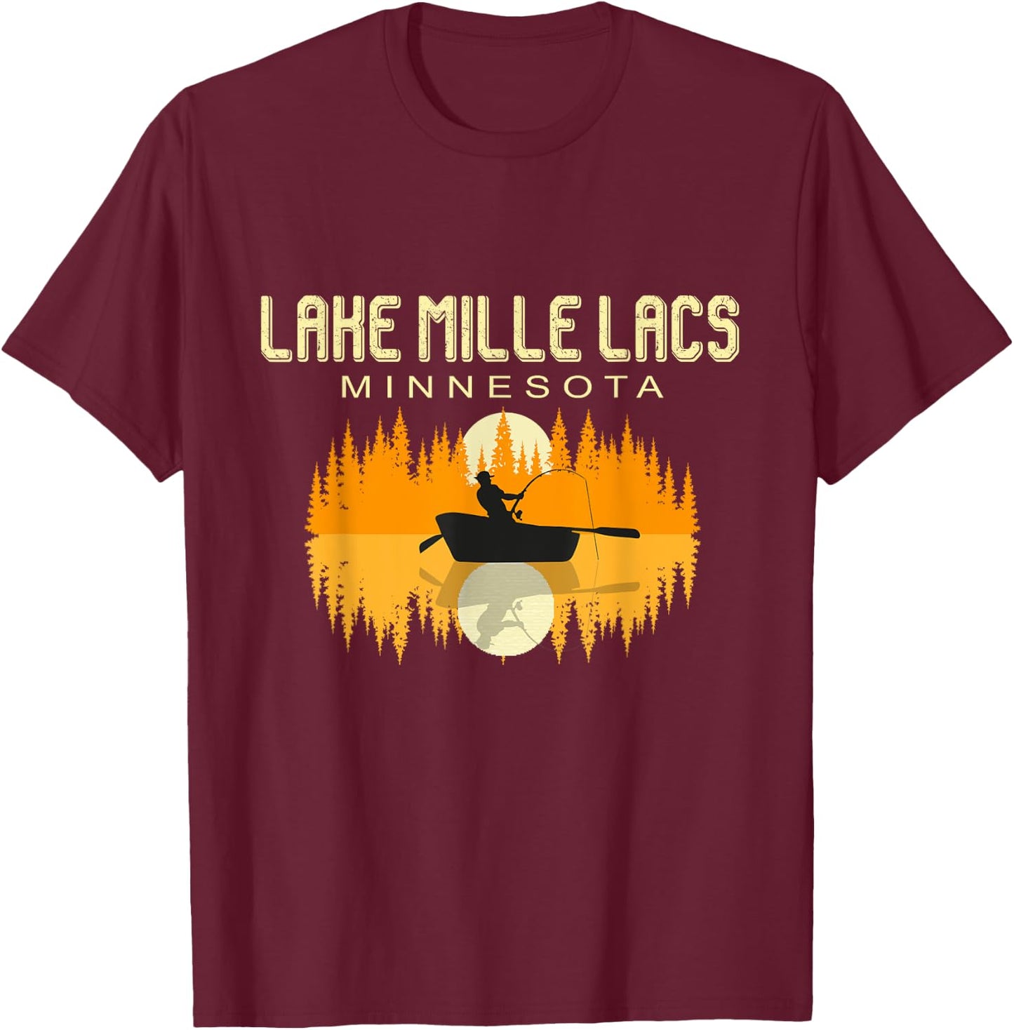 Lake Mille Lacs Minnesota - USA Fishing 80s Retro Gift T-Shirt - T-Shirt | Maroon