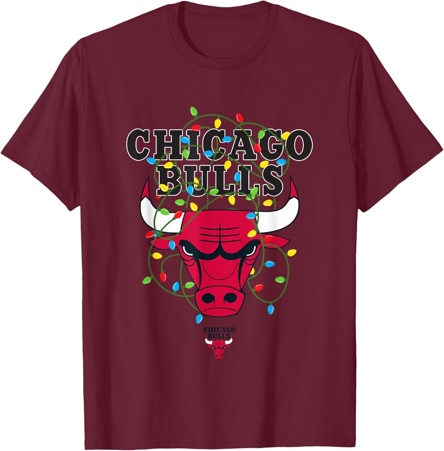 NBA Chicago Bulls Christmas Lights Holiday Logo T-Shirt - T-Shirt | Maroon