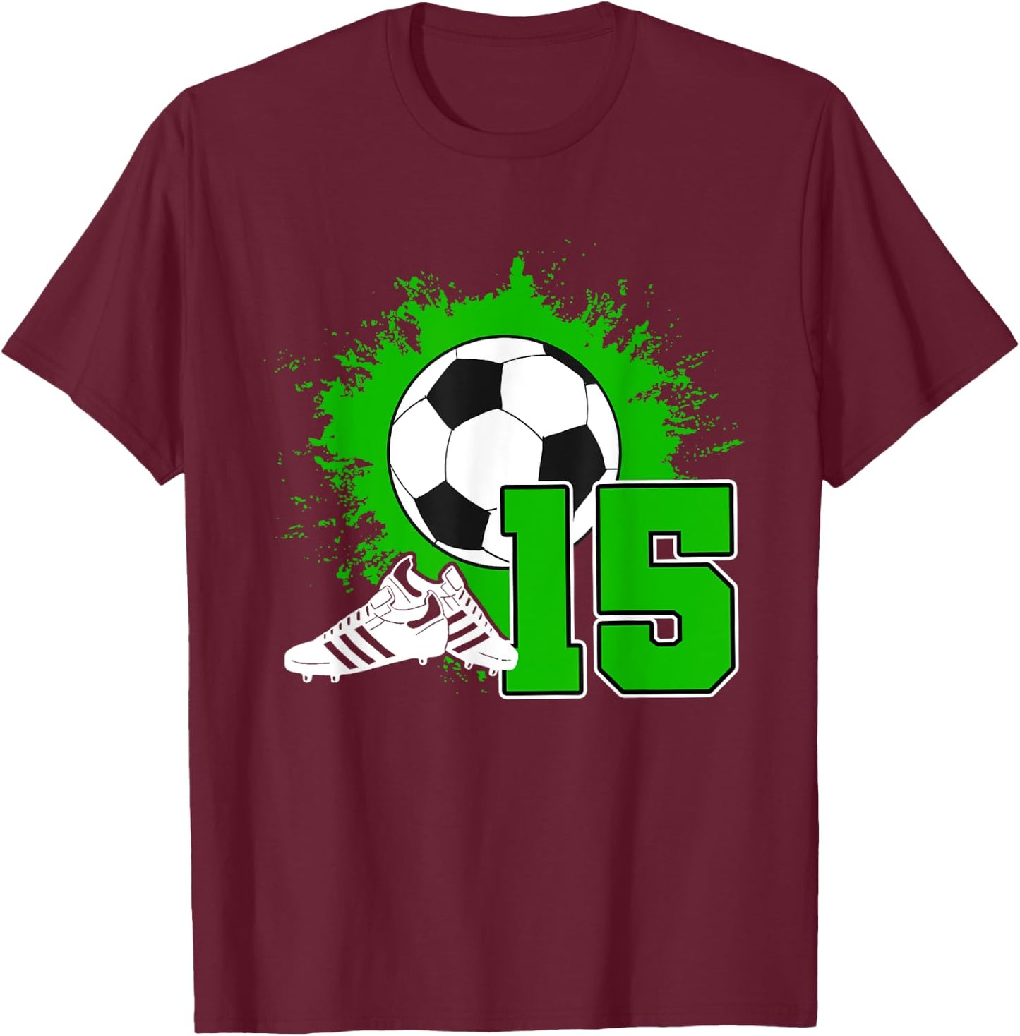 Kids Soccer Birthday Party 15 Year Old Boy 15th Birthday T-Shirt - T-Shirt | Maroon