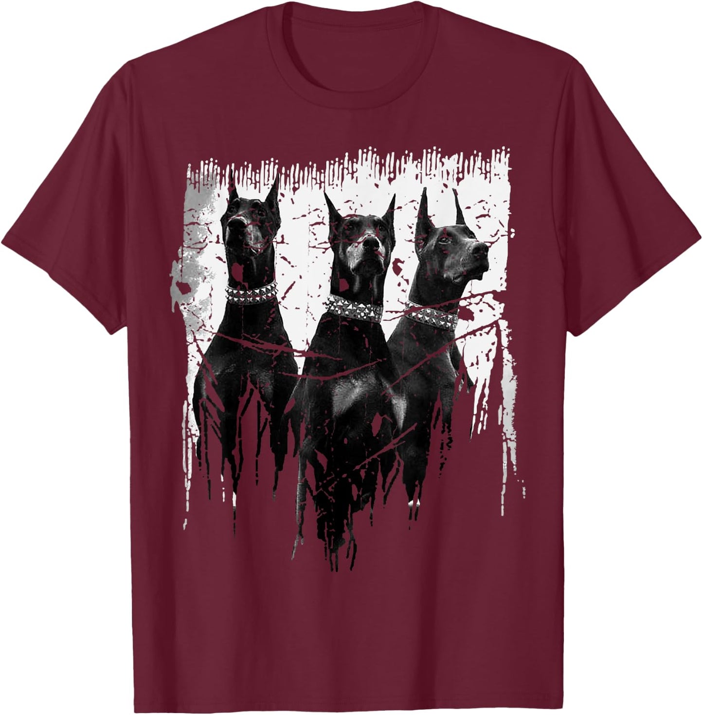 Doberman Pinscher Black and White Dog Lovers T-Shirt - T-Shirt | Maroon