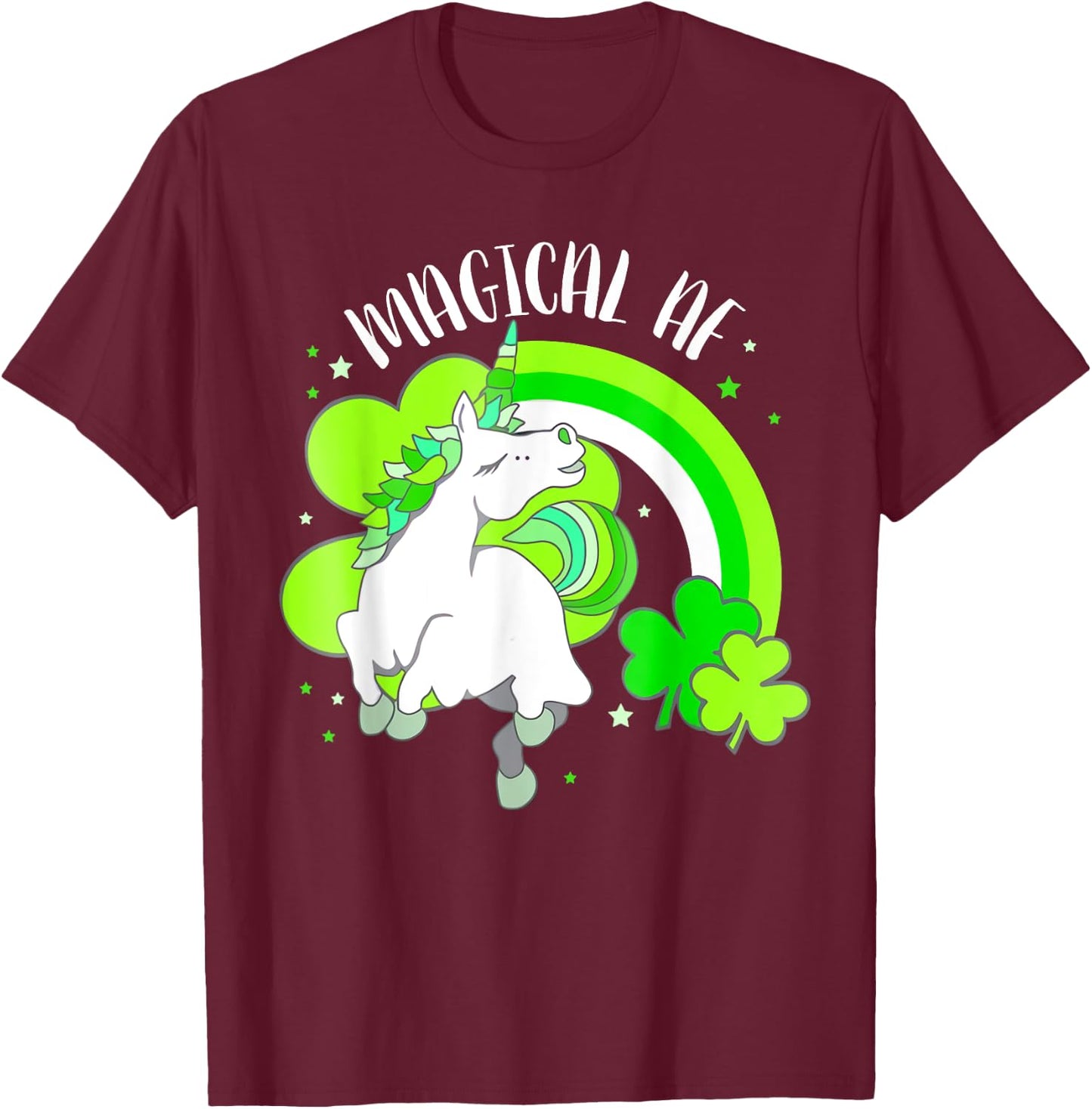 Funny Unicorn Shamrock Rainbow Magical AF St Patricks Day T-Shirt - T-Shirt | Maroon