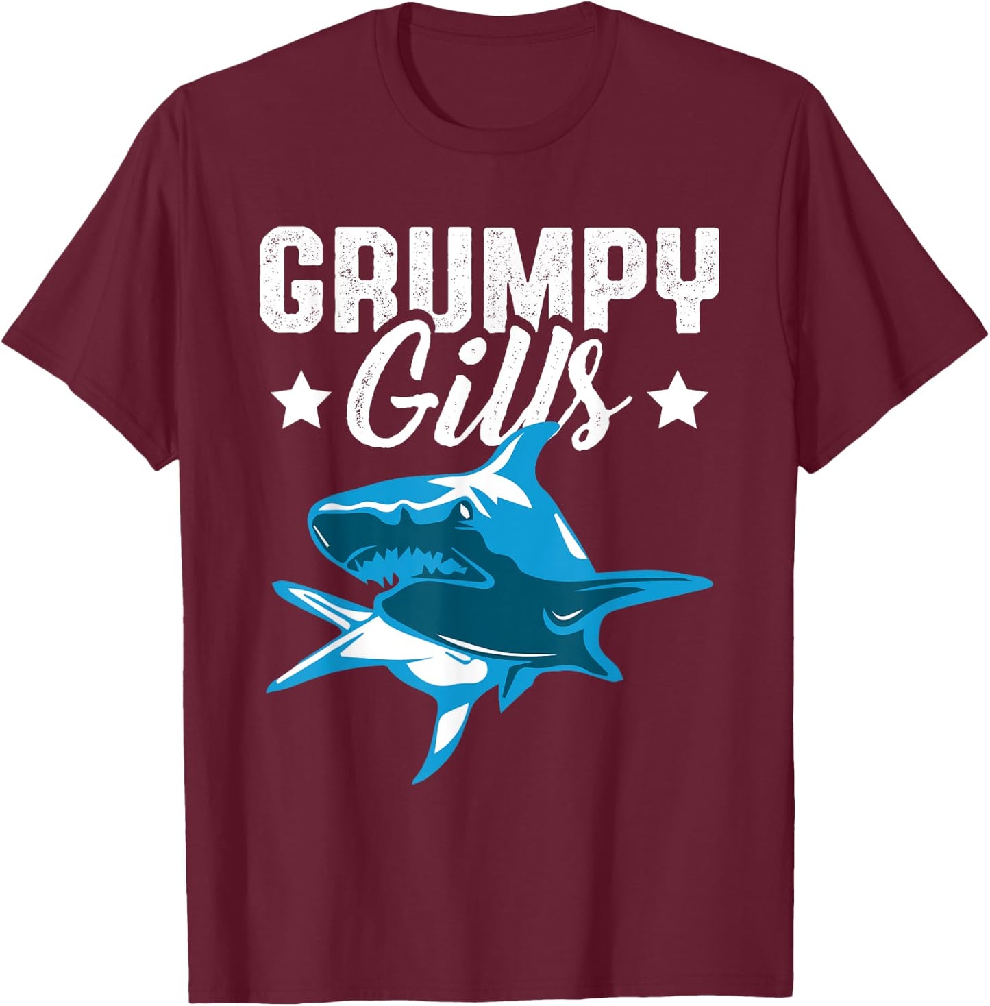 Shark Grumpy Gills Angry Dad Father Funny Retro TV Movie T-Shirt - T-Shirt | Maroon