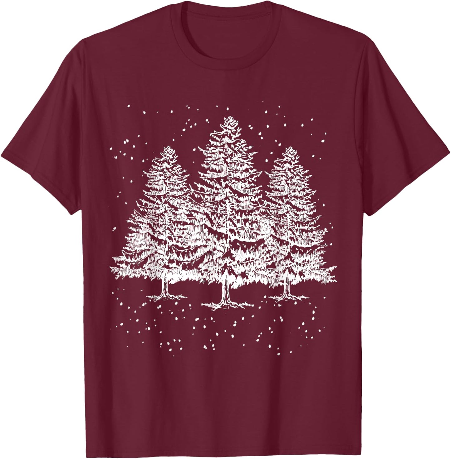 Outdoor Pine Tree Sun Minimalist Christmas Nature Men Women T-Shirt - T-Shirt | Maroon