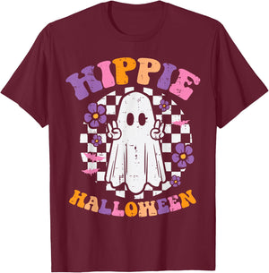 Hippie Halloween Ghost Peace Retro Costume Women Kids Men T-Shirt - T-Shirt | Maroon