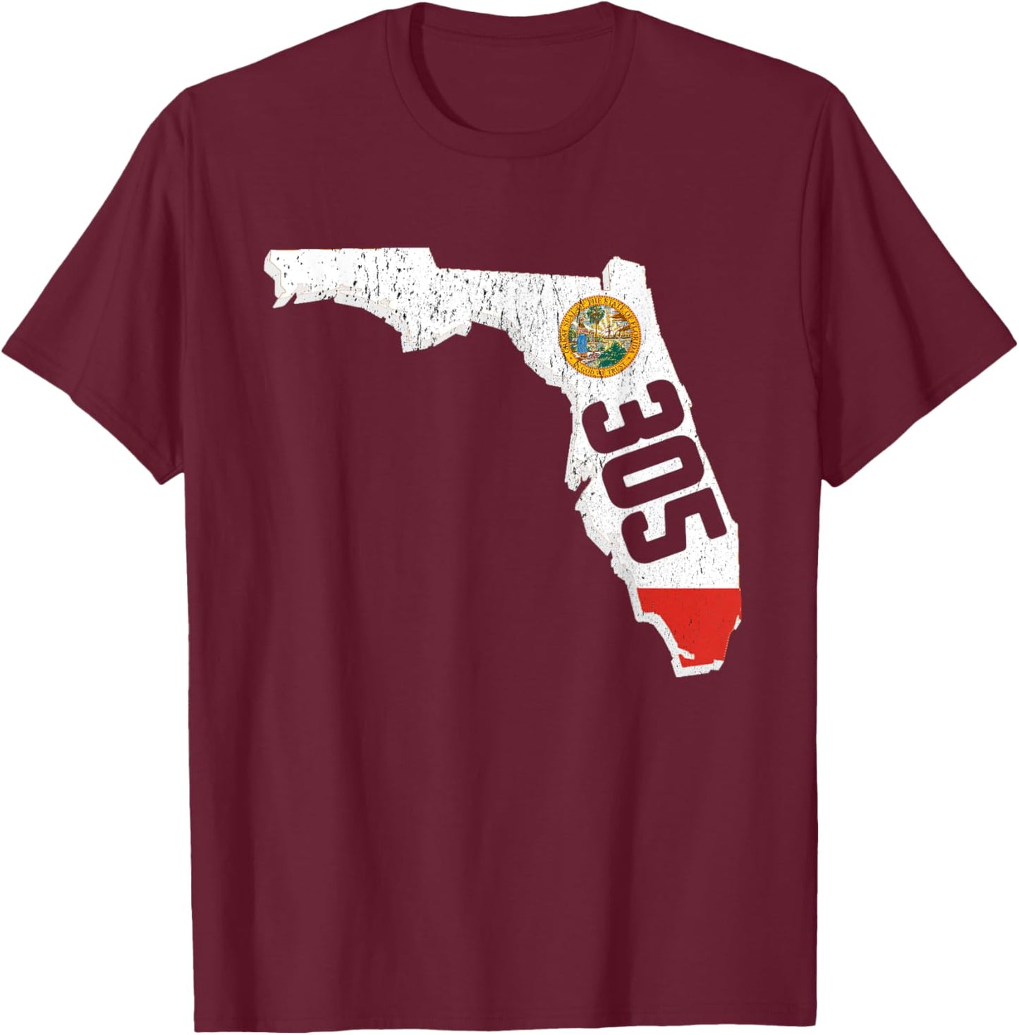 Miami Area Code 305 Florida Gift T-Shirt - T-Shirt | Maroon