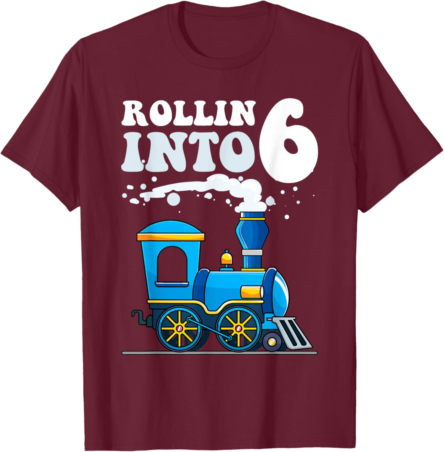 Rollin' Into 6 Train 6th Birthday Party Six Years Old Boys T-Shirt - T-Shirt | Maroon