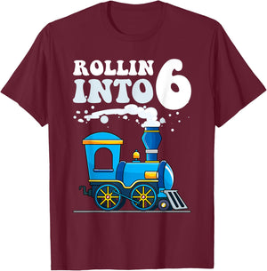 Rollin' Into 6 Train 6th Birthday Party Six Years Old Boys T-Shirt - T-Shirt | Maroon