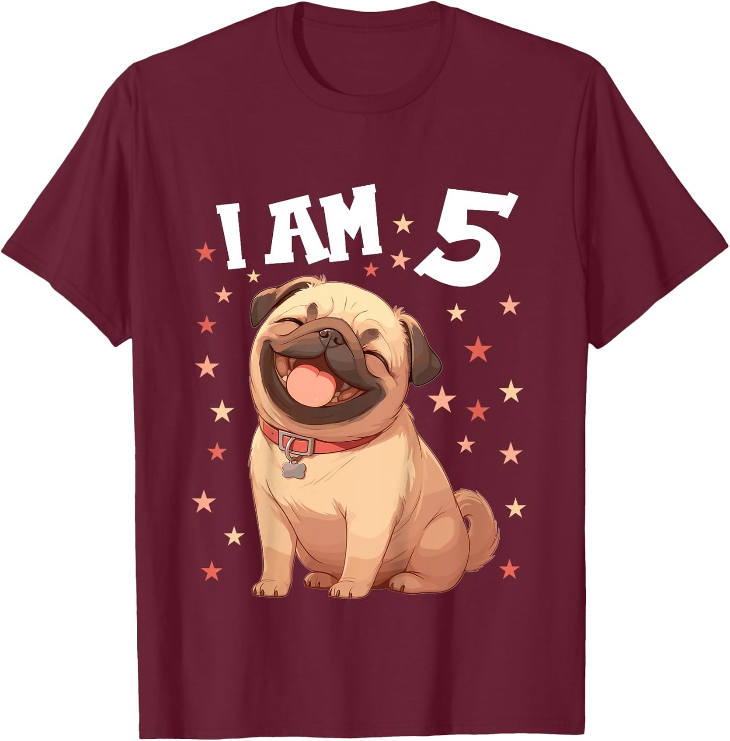 Kids 5 Years old 5th birthday Pugs Pug T-Shirt - T-Shirt | Maroon