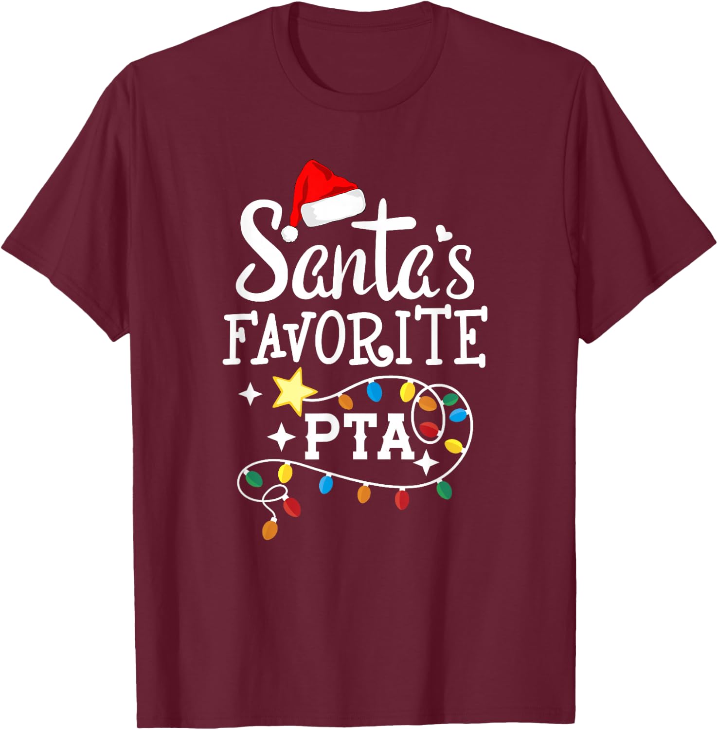 Christmas Physical Therapist Assistant Santa's Favorite PTA T-Shirt - T-Shirt | Maroon