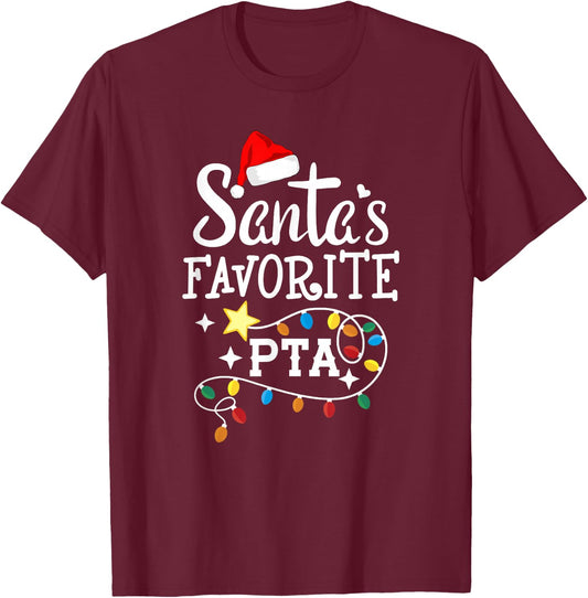 Christmas Physical Therapist Assistant Santa's Favorite PTA T-Shirt - T-Shirt | Maroon