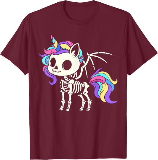 Kawaii skeleton unicorn Halloween, unicorn with wings T-Shirt - T-Shirt | Maroon