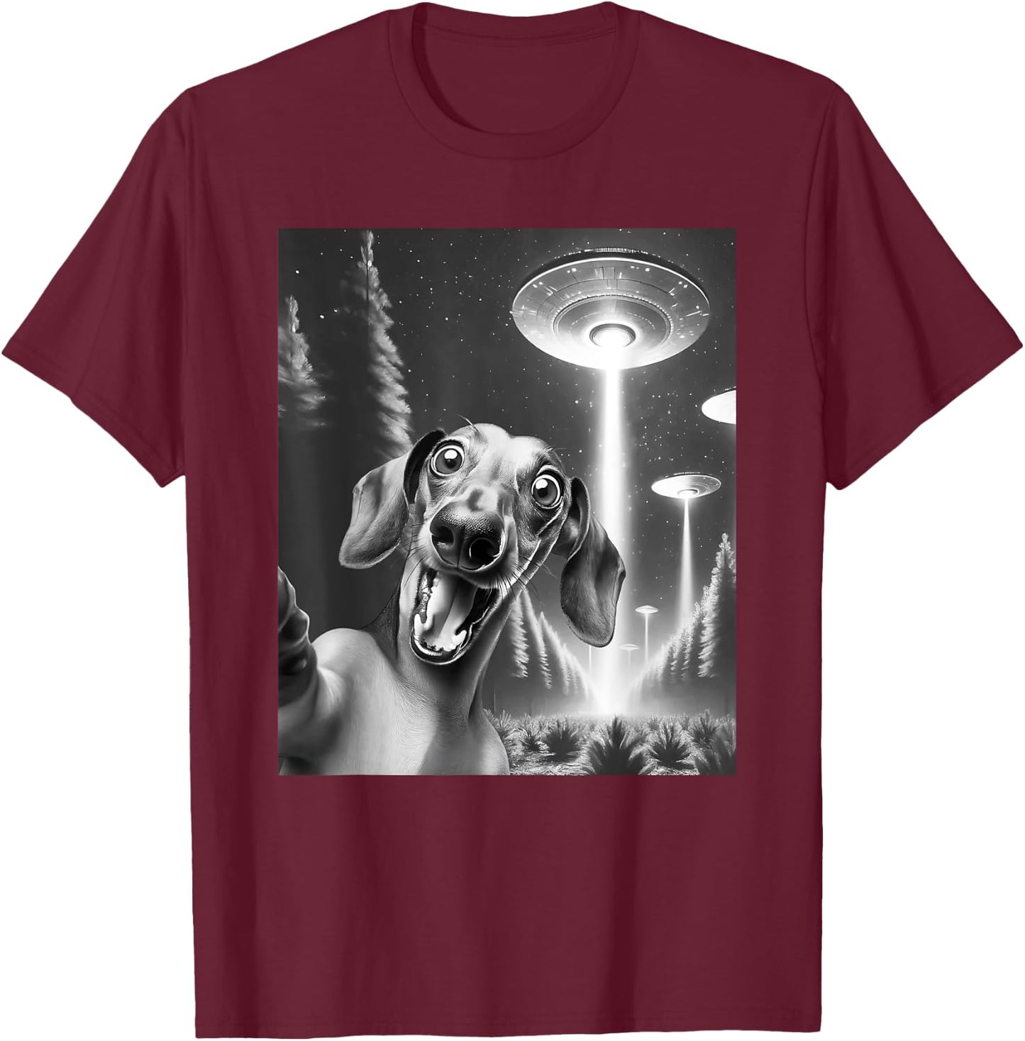Funny Dachshund Alien UFO Taking a Selfie Weiner Dog Mom Dad Women Kids T-Shirt - T-Shirt | Maroon