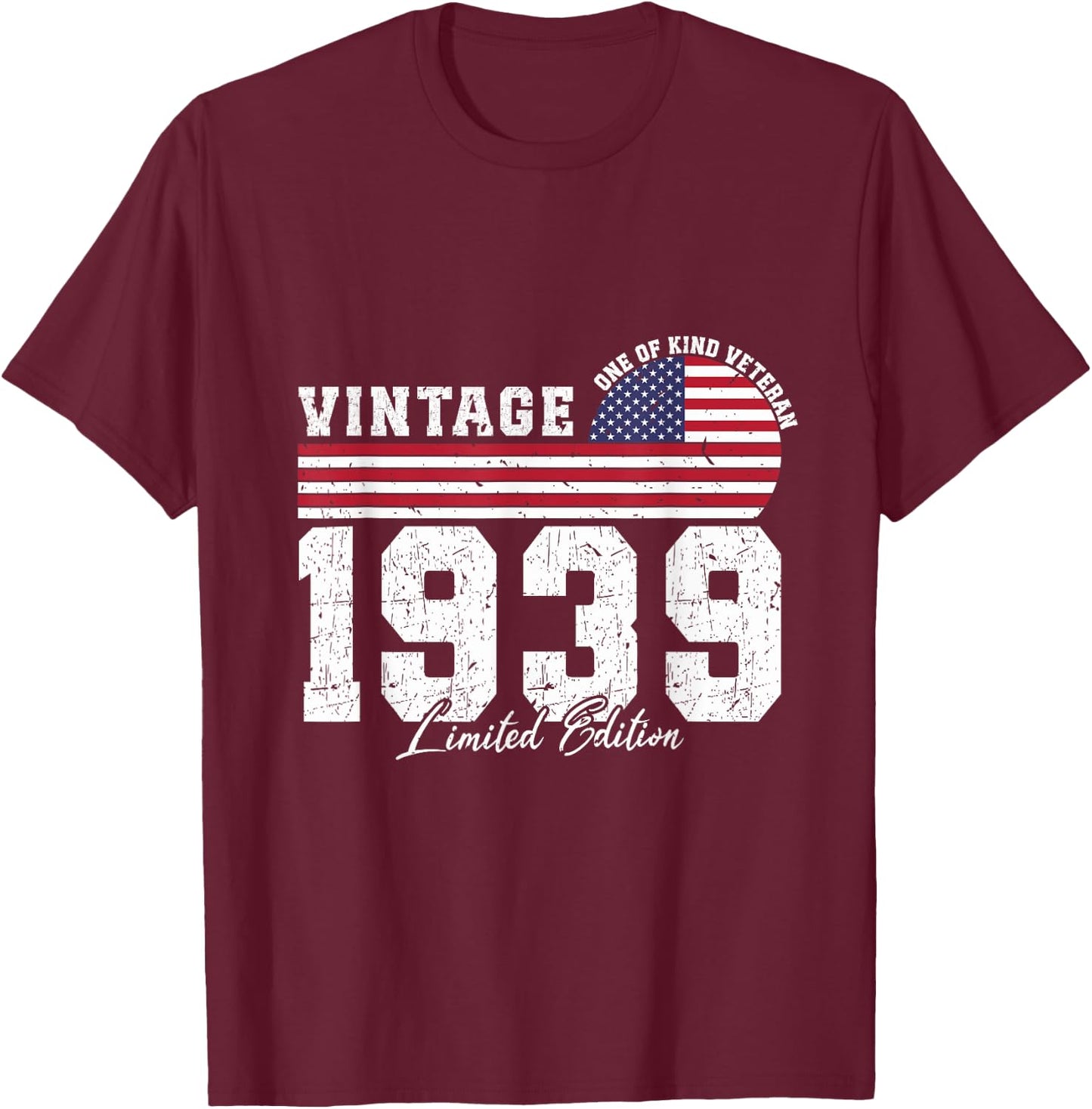 Vintage 1939 Birthday American Flag Patriotic Veterans Day T-Shirt - T-Shirt | Maroon