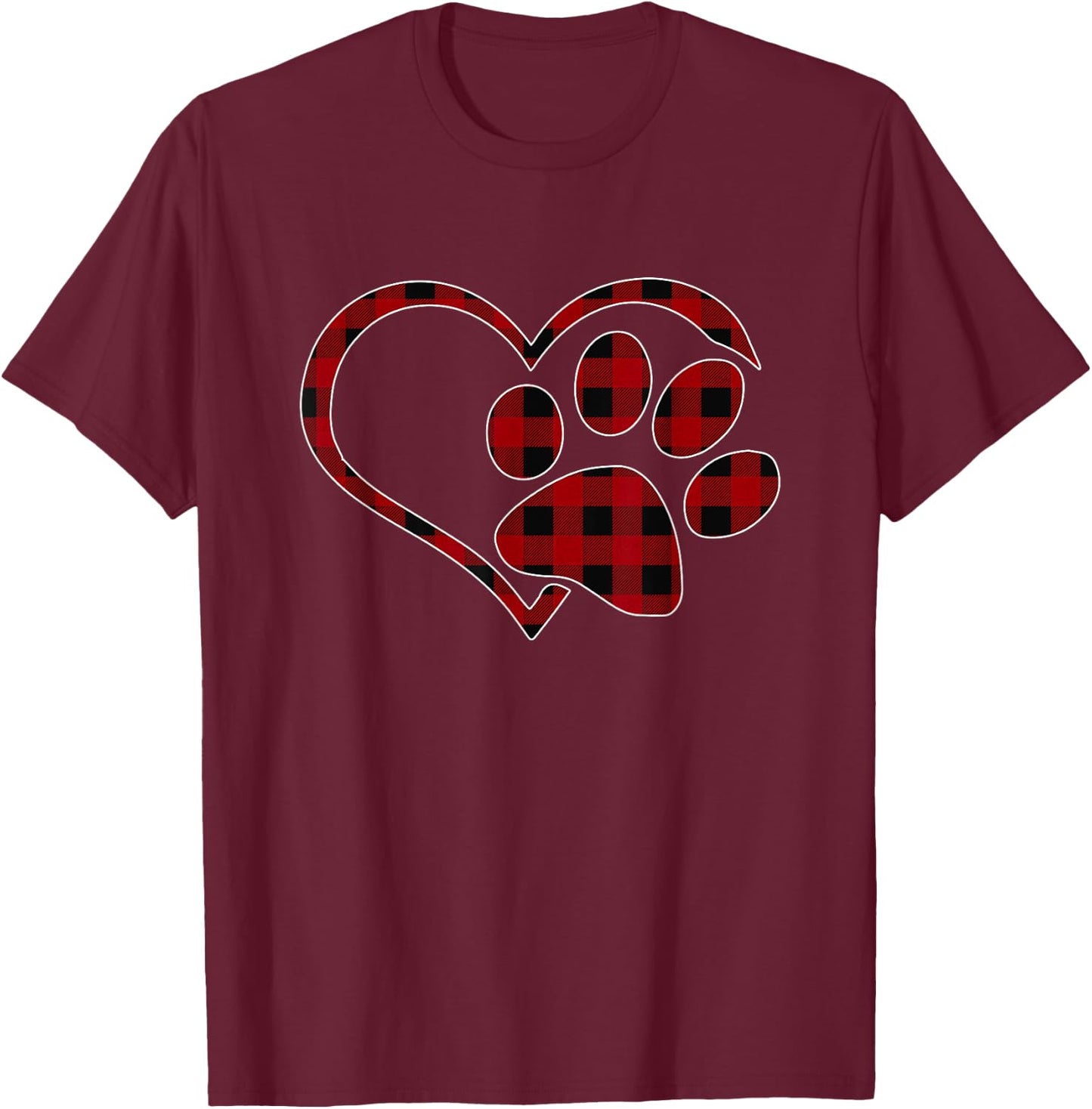 Red Black Plaid Heart Paw Matching Family Pajama Funny Gift T-Shirt - T-Shirt | Maroon