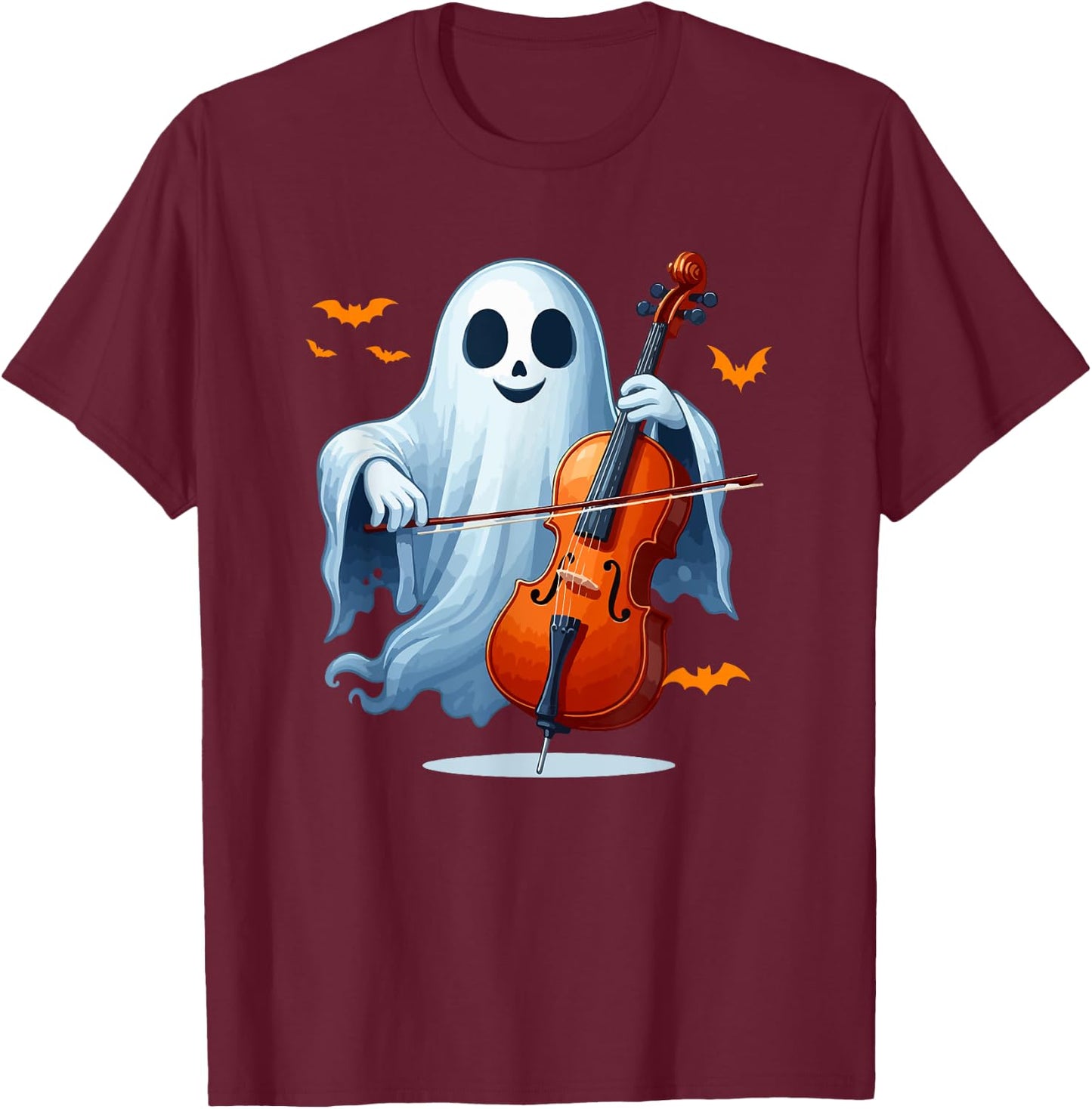 Boo Ghost Playing Cello Halloween Musical Instrument T-Shirt - T-Shirt | Maroon