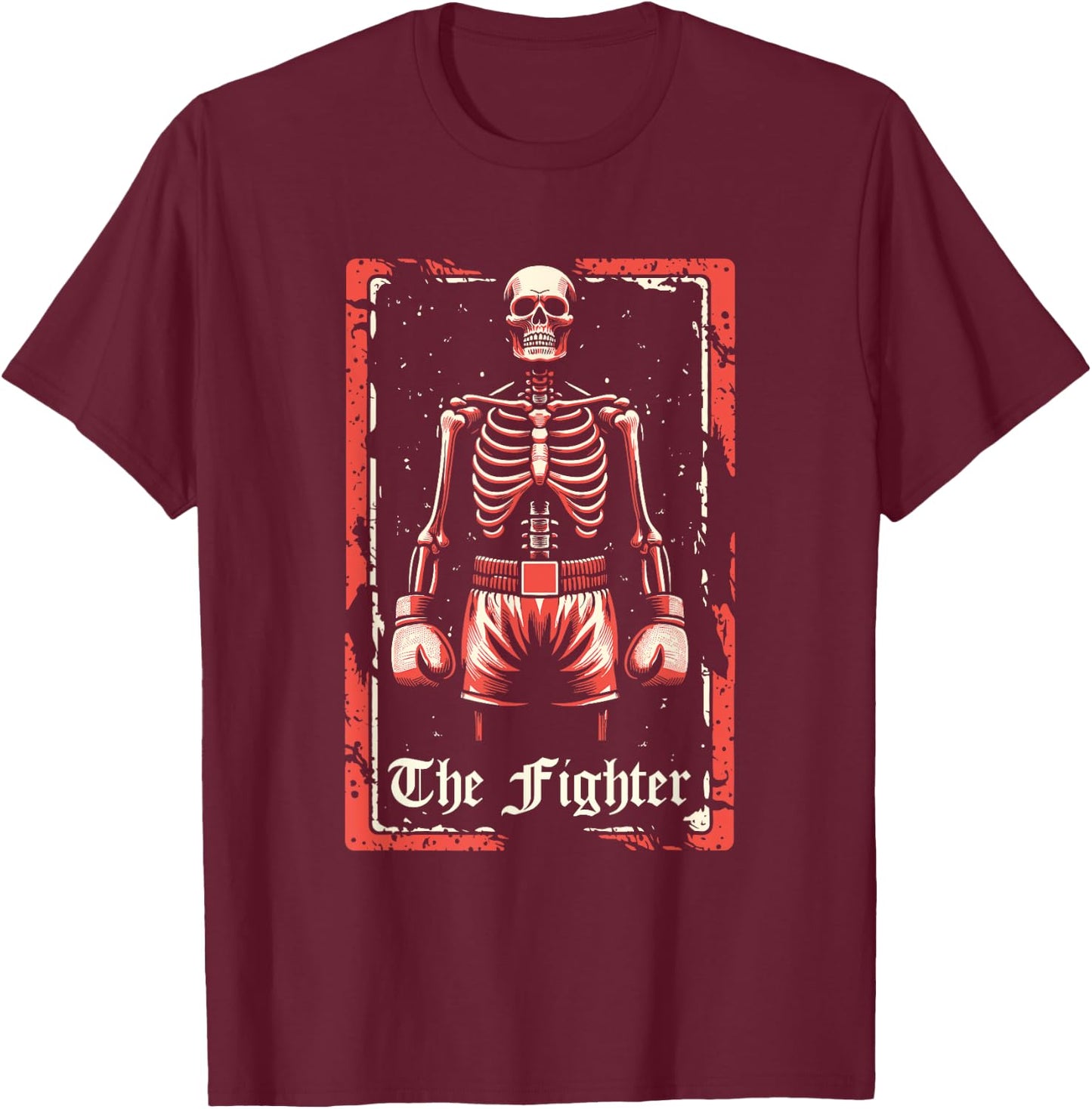 Boxer Fighter - Sparring Gloves Boxing Skeleton Tarot Card T-Shirt - T-Shirt | Maroon
