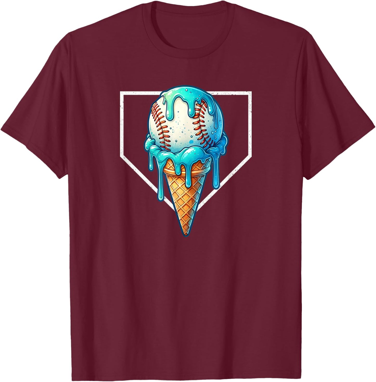 Home Plate Drip - Ice Cream Dripping, Softball & Baseball T-Shirt - T-Shirt | Maroon