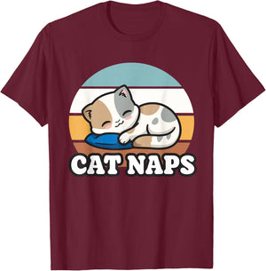 Kitty Lover Gift, Nap Sleepy, Cute Kawaii Cat Naps T-Shirt - T-Shirt | Maroon