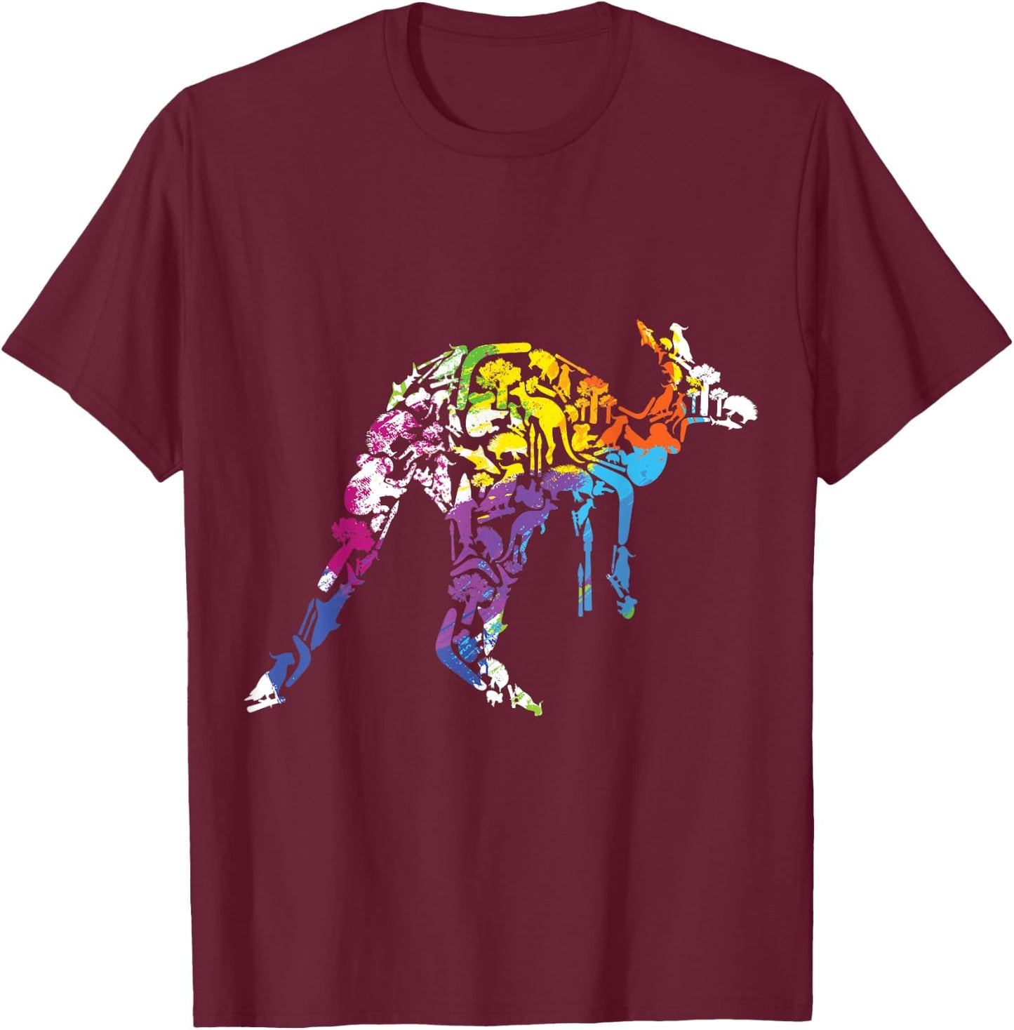 Nature Lovers Australia Wild Animals Kangaroo T-Shirt - T-Shirt | Maroon